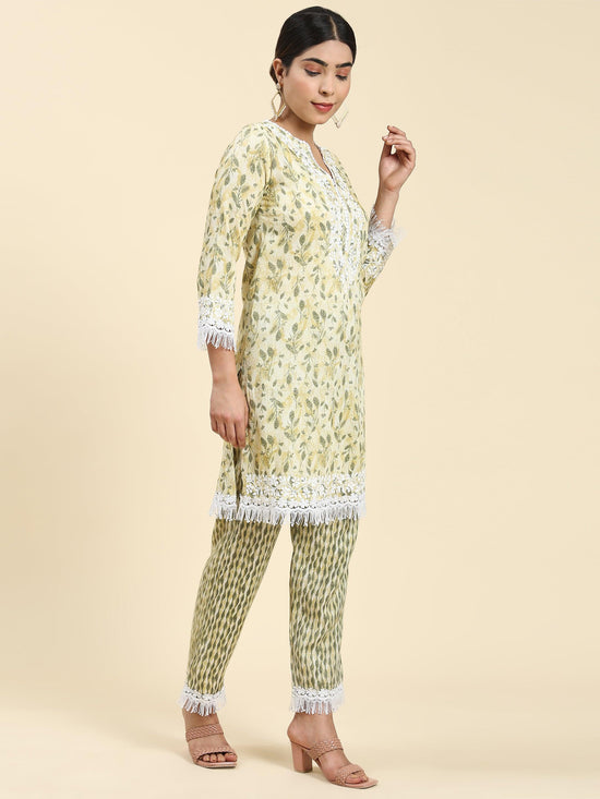 Samma Chikankari Co-ord set in Cotton for Women- Cream - House Of Kari (Chikankari Clothing)