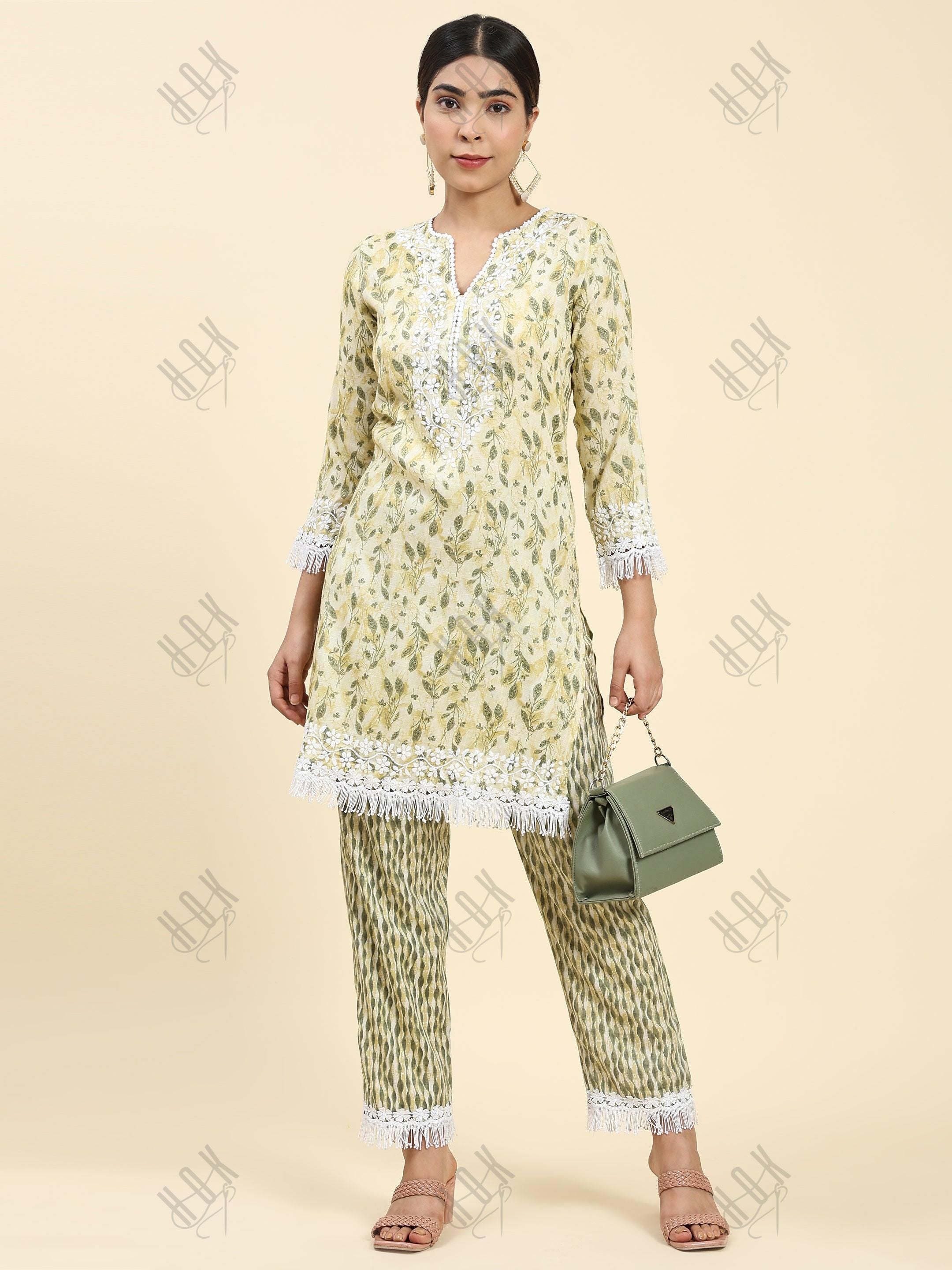 Samma Chikankari Co-ord set in Cotton for Women- Cream - House Of Kari (Chikankari Clothing)