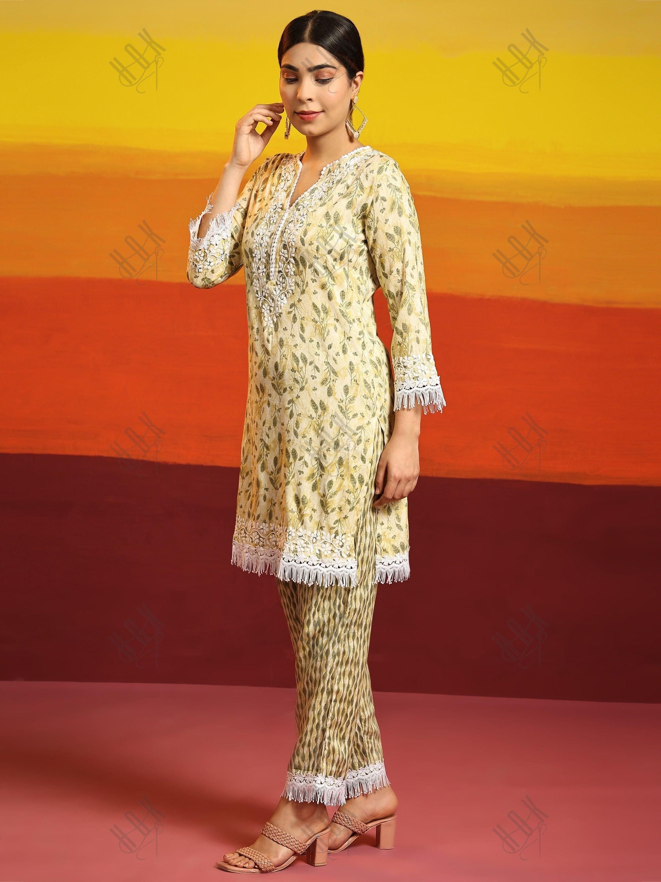 Vani Sood in Samma Chikankari Co-ord set in Cotton for Women- Cream - House Of Kari (Chikankari Clothing)