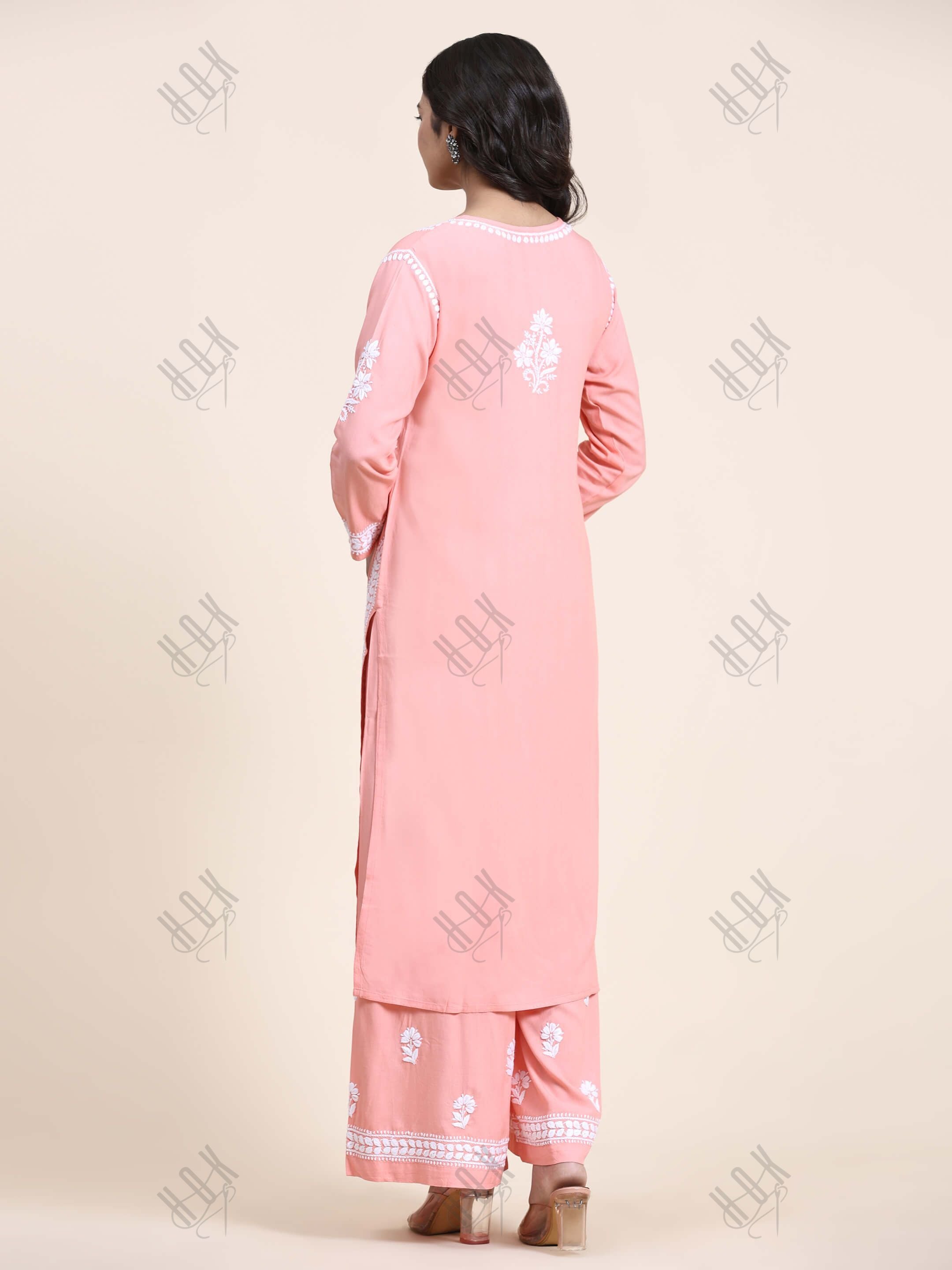 Noor Chikankari CO-ORD Set In Rayon for Women In Peach