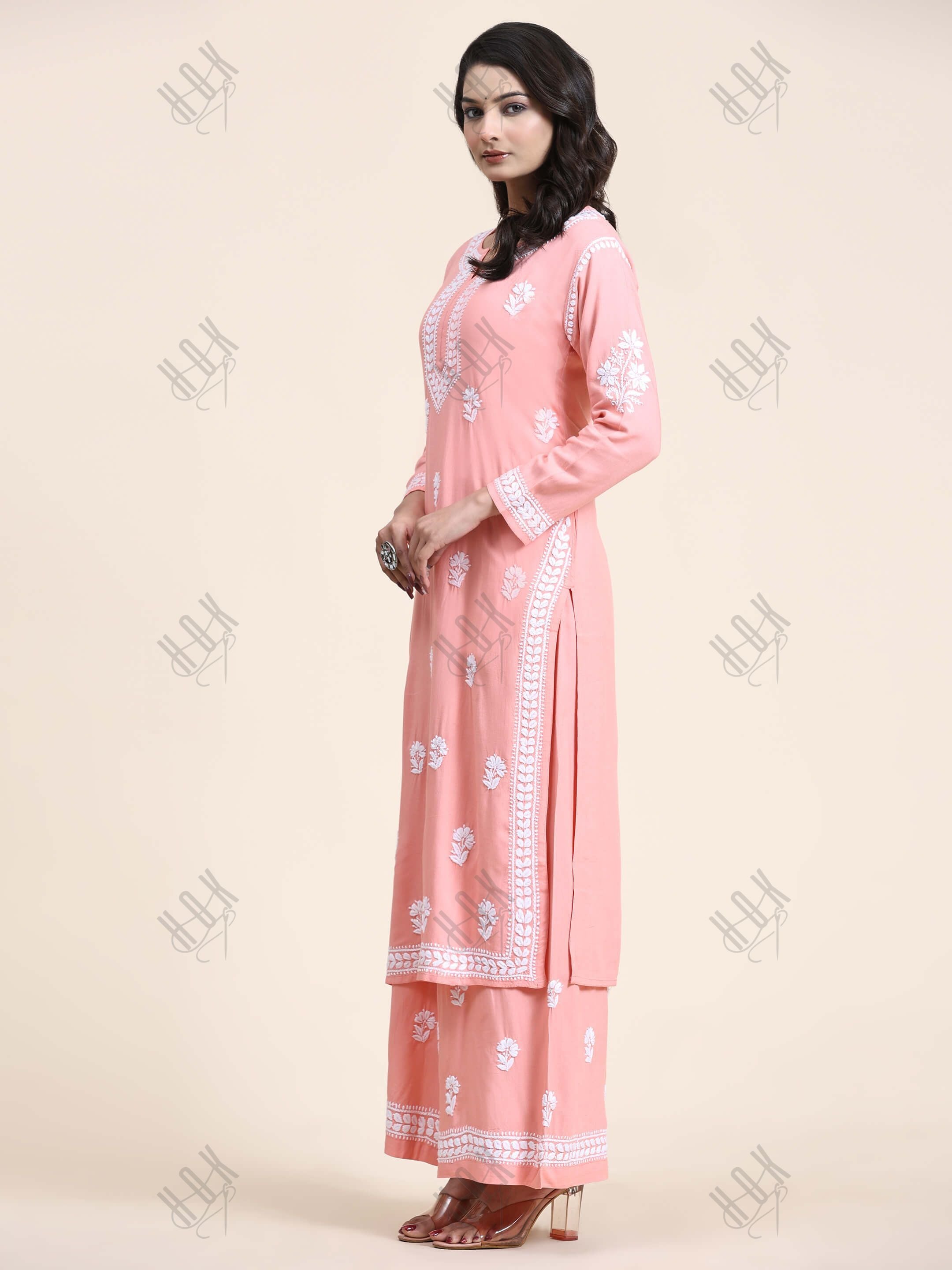 Noor Chikankari CO-ORD Set In Rayon for Women In Peach