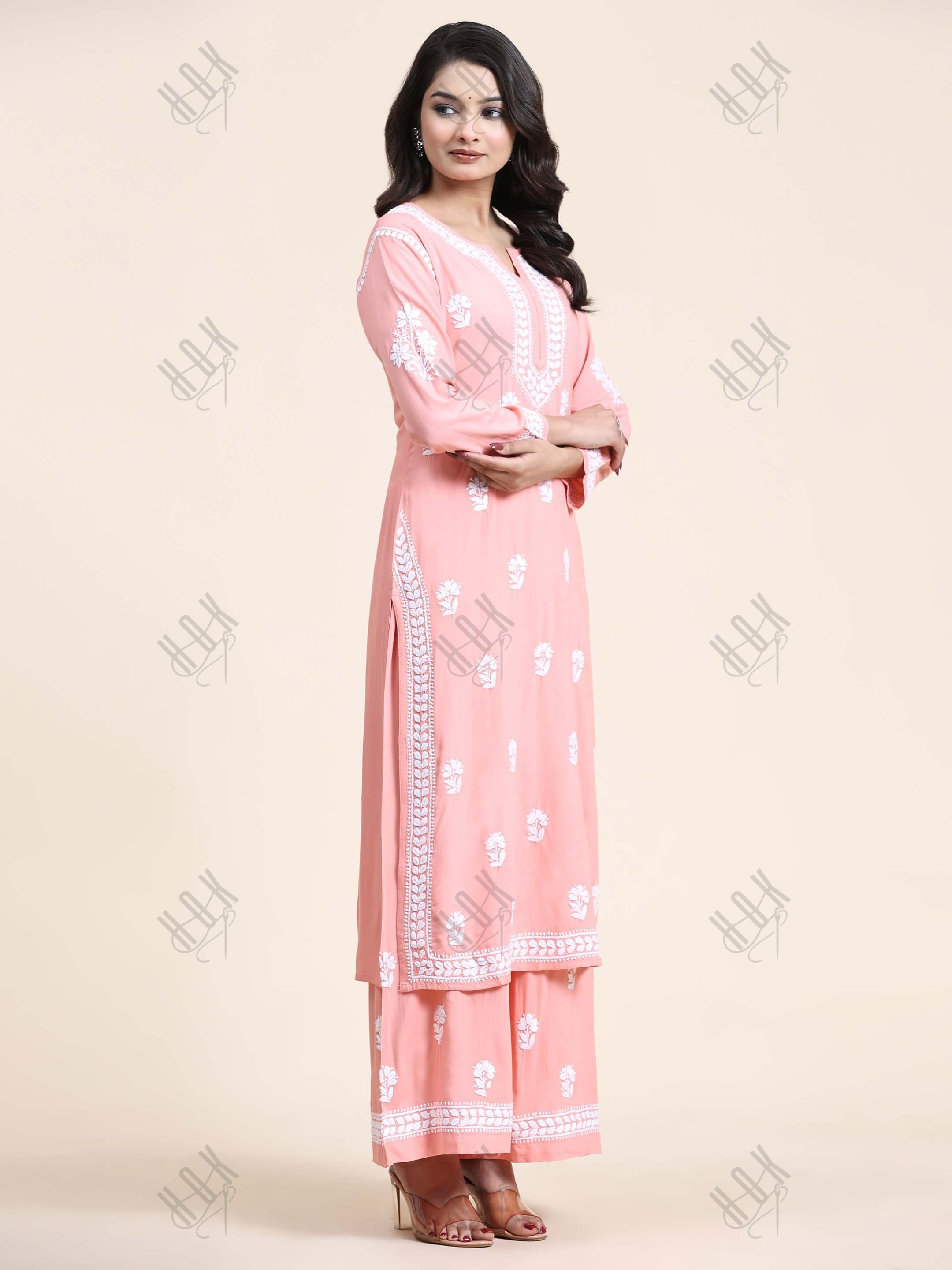 Noor Chikankari CO-ORD Set In Rayon for Women In Peach