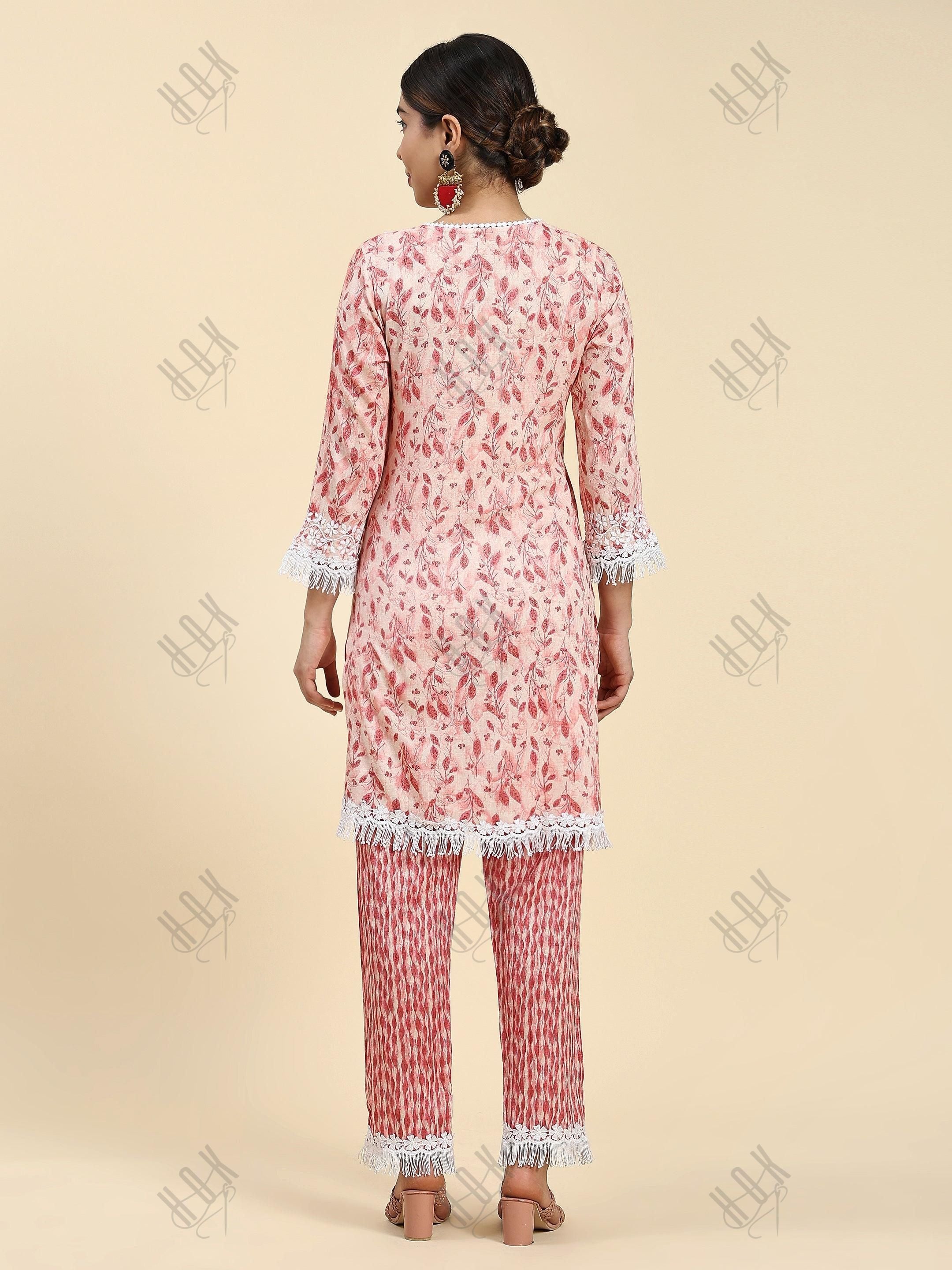 Simran in Samma Chikankari Co-ord set in Cotton for Women- Pink - House Of Kari (Chikankari Clothing)