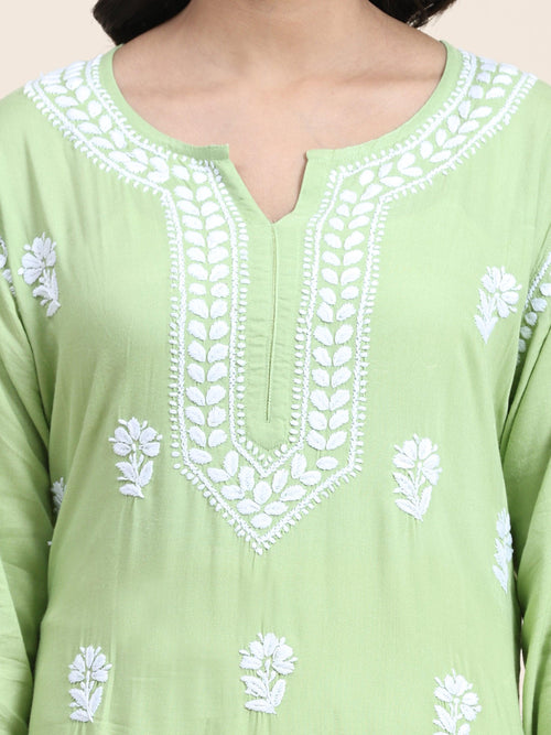 Farheen Noor Chikankari CO-ORD Set In Rayon for Women In Pista Green - House Of Kari (Chikankari Clothing)