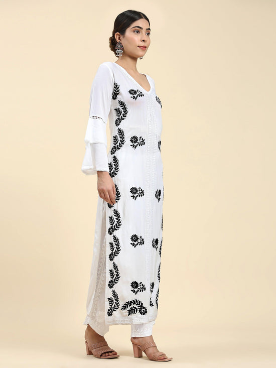 Samma Chikankari Long Kurti In Modal Cotton for Women- White - House Of Kari (Chikankari Clothing)