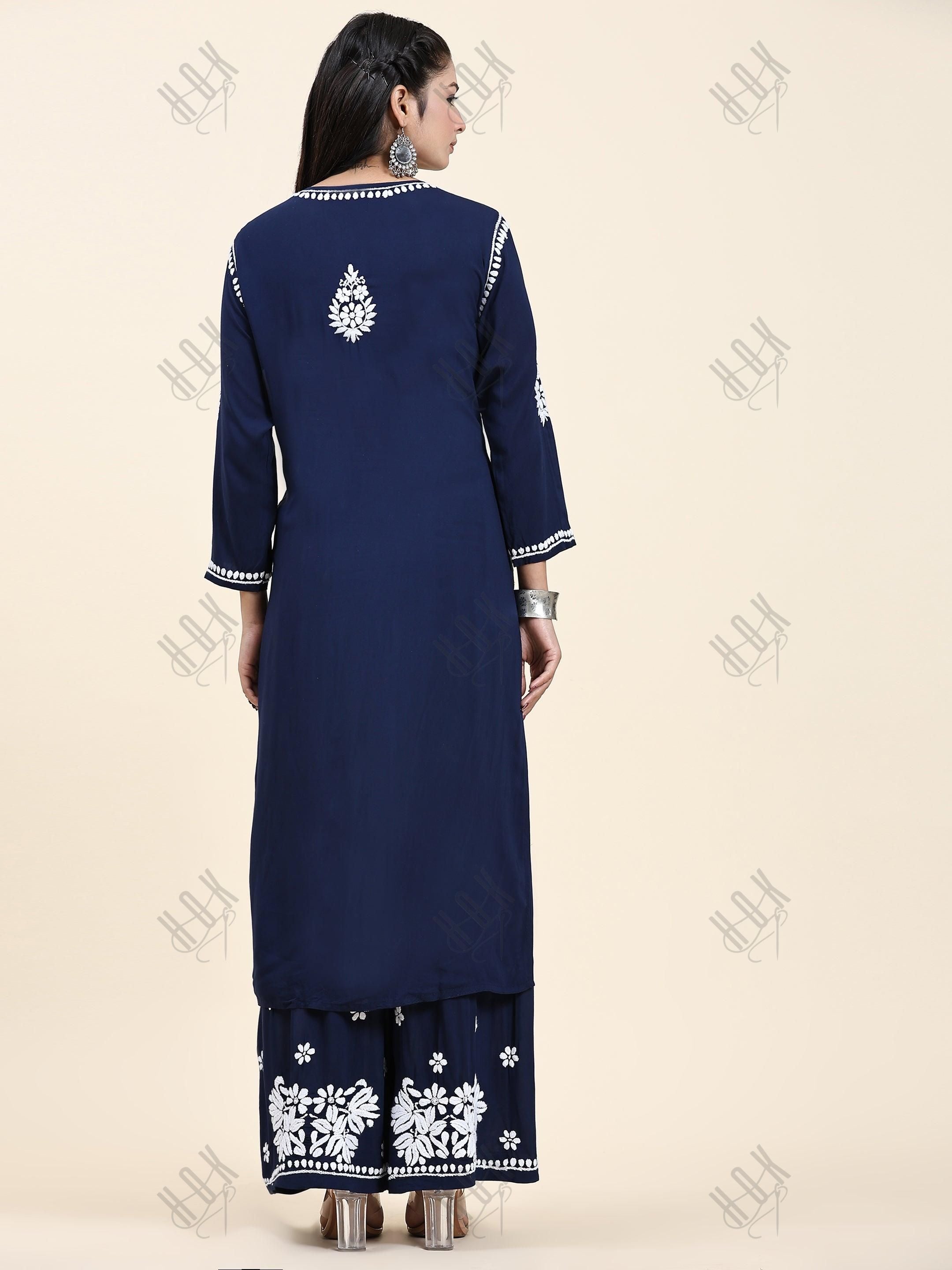 Samma Chikankari CO-ORD Set In Modal Cotton for Women In Blue - House Of Kari (Chikankari Clothing)