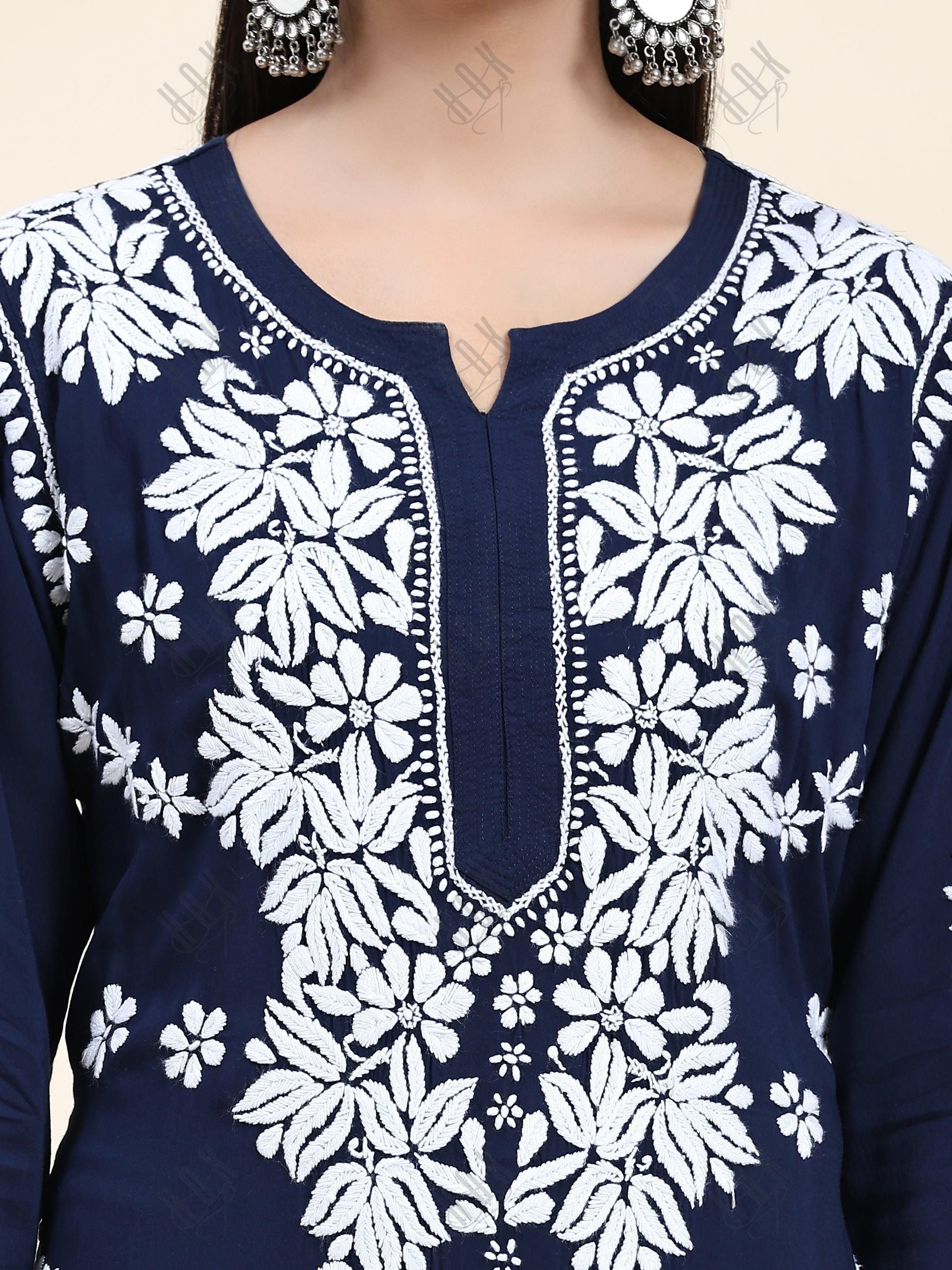 Samma Chikankari CO-ORD Set In Modal Cotton for Women In Blue - House Of Kari (Chikankari Clothing)