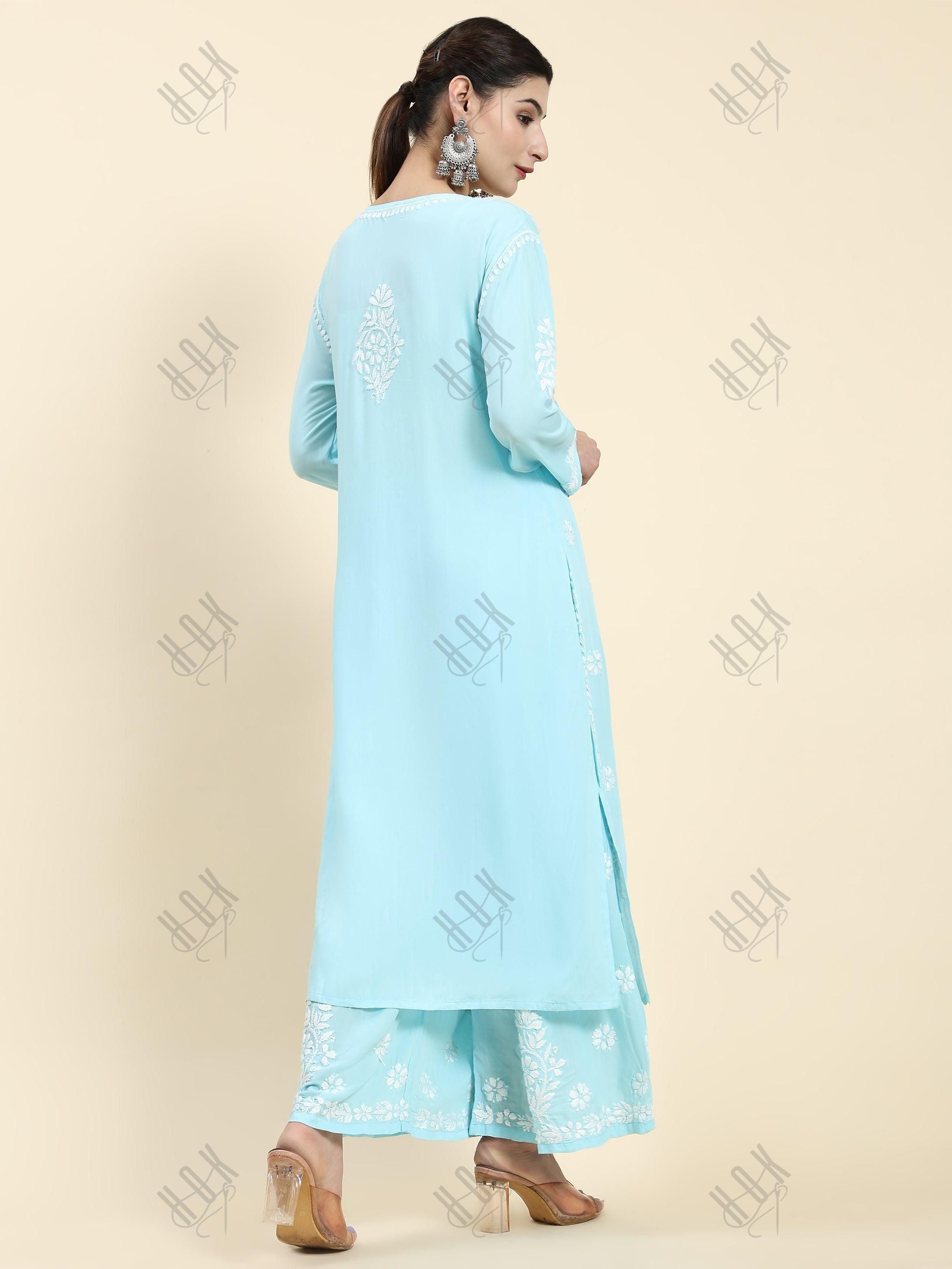 Samma Chikankari CO-ORD Set In Modal Cotton for Women In Light Blue - House Of Kari (Chikankari Clothing)