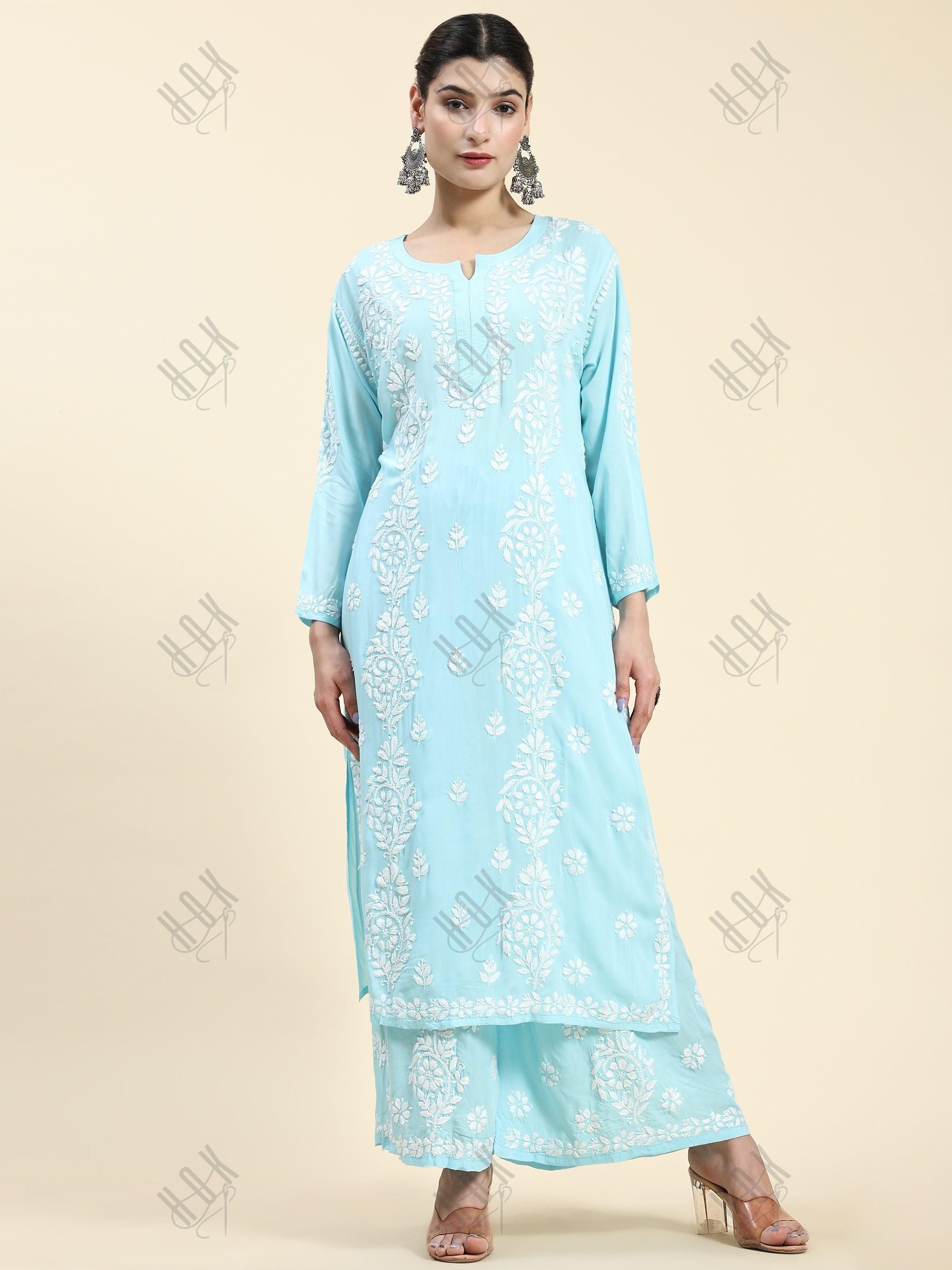 Muskaan in Chikankari CO-ORD Set In Modal Cotton for Women In Light Blue - House Of Kari (Chikankari Clothing)