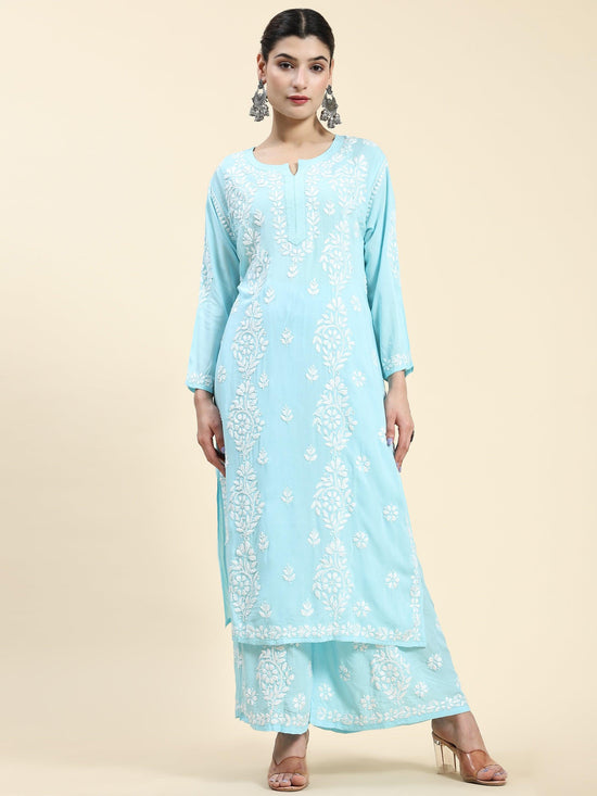 Load image into Gallery viewer, Samma Chikankari CO-ORD Set In Modal Cotton for Women In Light Blue - House Of Kari (Chikankari Clothing)
