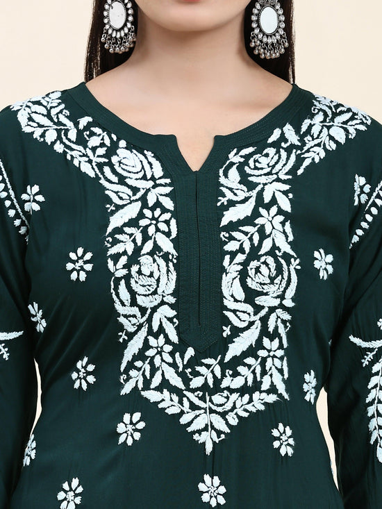 Samma Chikankari CO-ORD Set In Modal Cotton for Women In Green - House Of Kari (Chikankari Clothing)