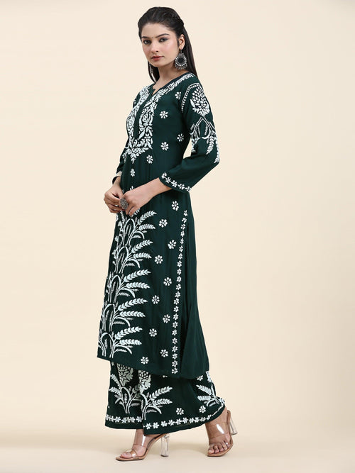 Samma Chikankari CO-ORD Set In Modal Cotton for Women In Green - House Of Kari (Chikankari Clothing)