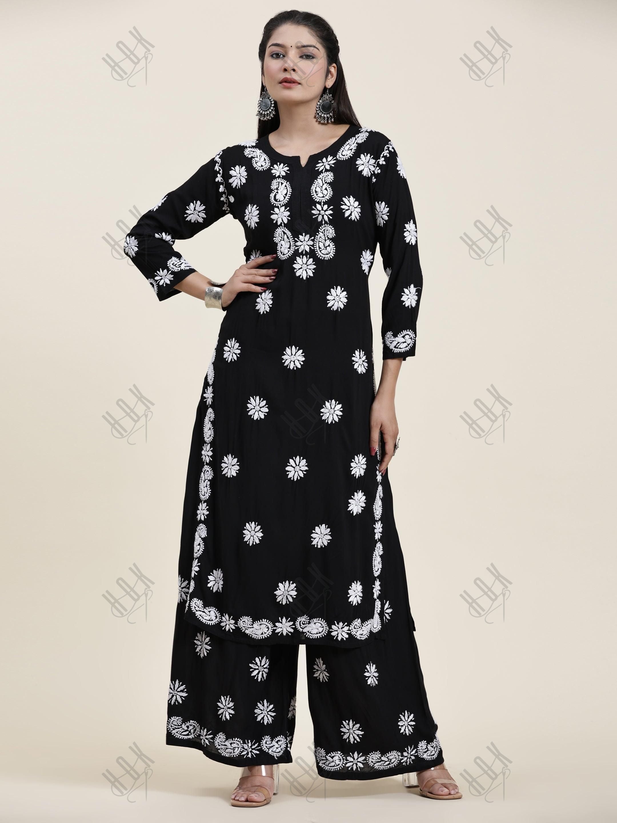 Samma Chikankari CO-ORD Set In Modal Cotton for Women In Black - House Of Kari (Chikankari Clothing)