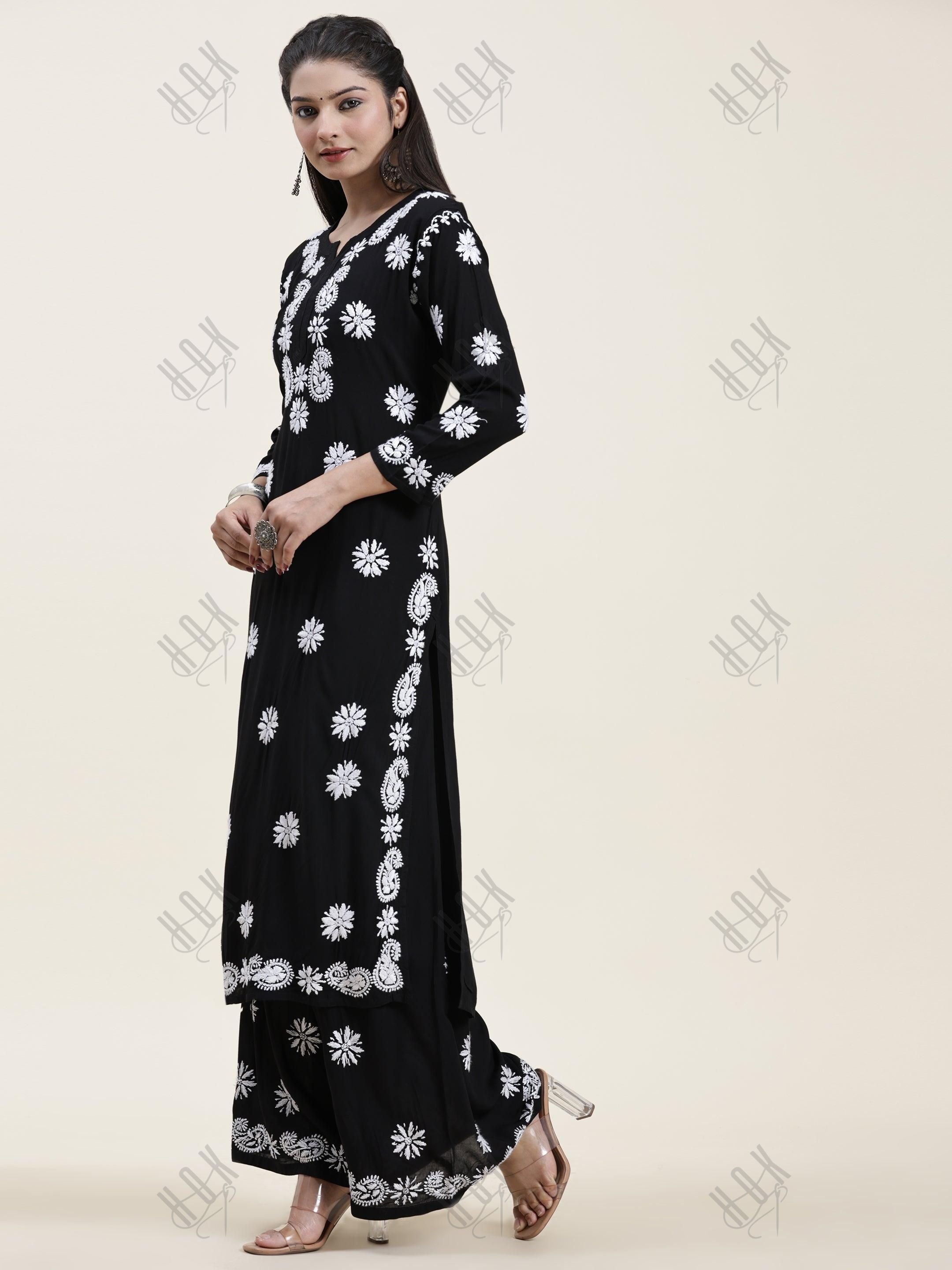 Samma Chikankari CO-ORD Set In Modal Cotton for Women In Black - House Of Kari (Chikankari Clothing)