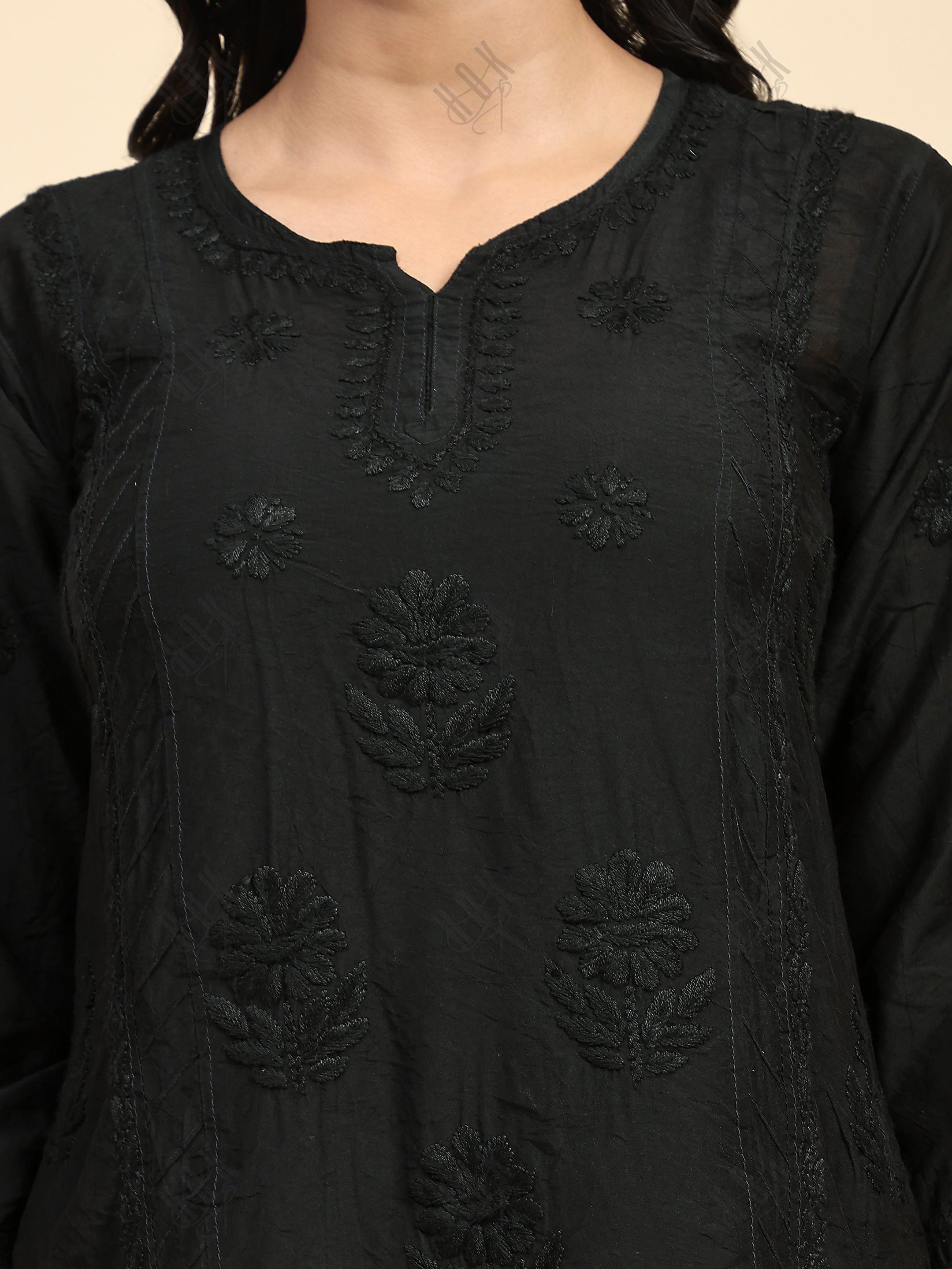 Saba Chikankari Chanderi Silk Kurta Set for Women - Black