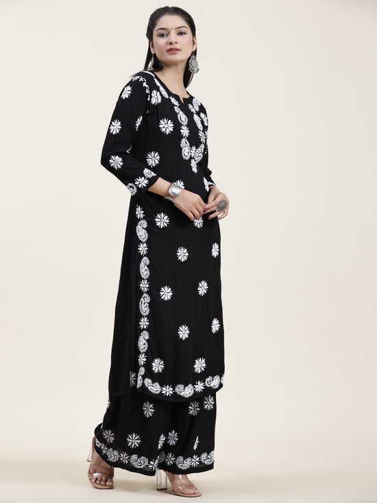 Samma Chikankari CO-ORD Set In Modal Cotton for Women In Black - House Of Kari (Chikankari Clothing)
