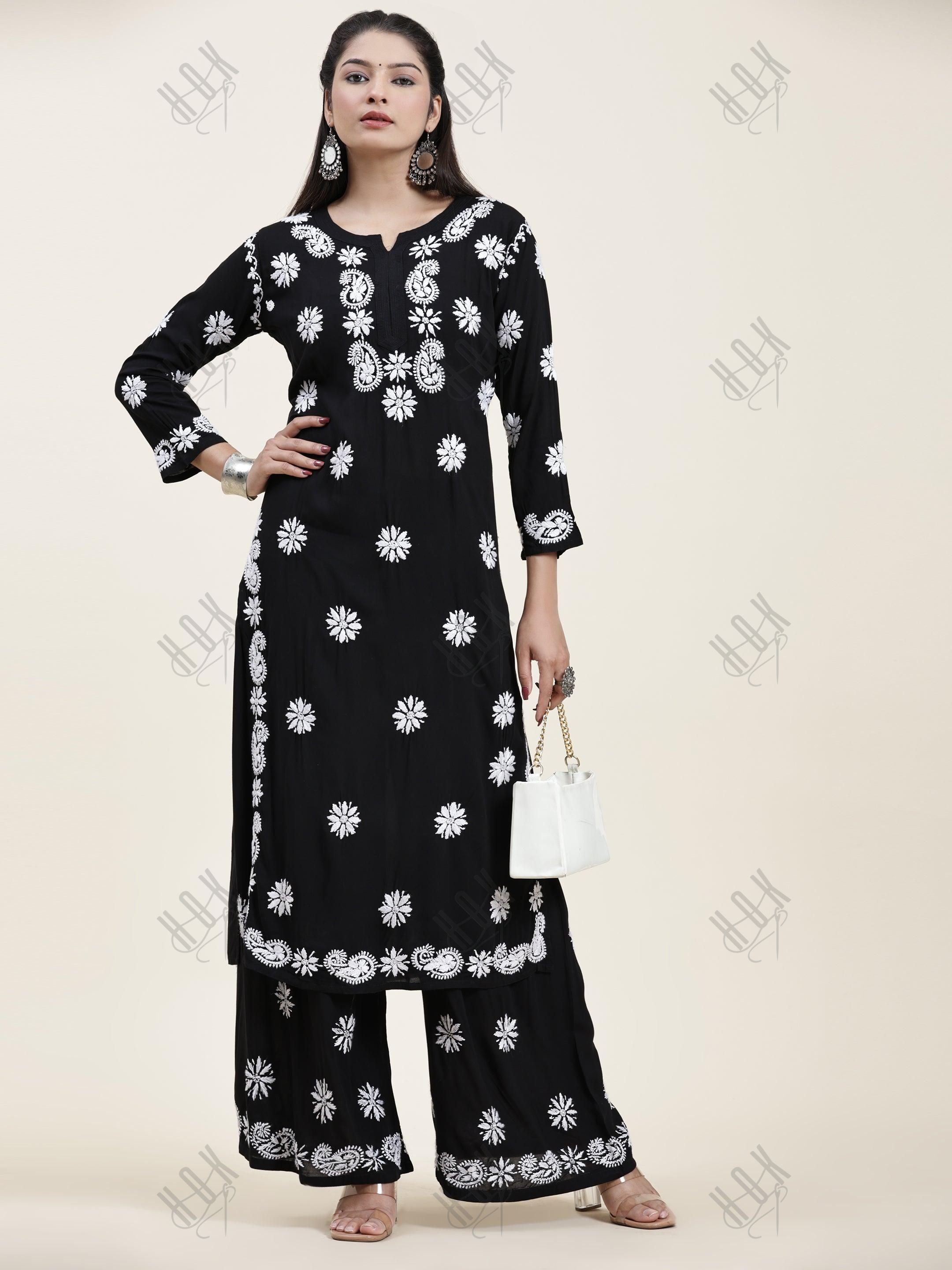 Samma Chikankari CO-ORD Set In Modal Cotton for Women In Black - House Of Kari (Chikankari Clothing)