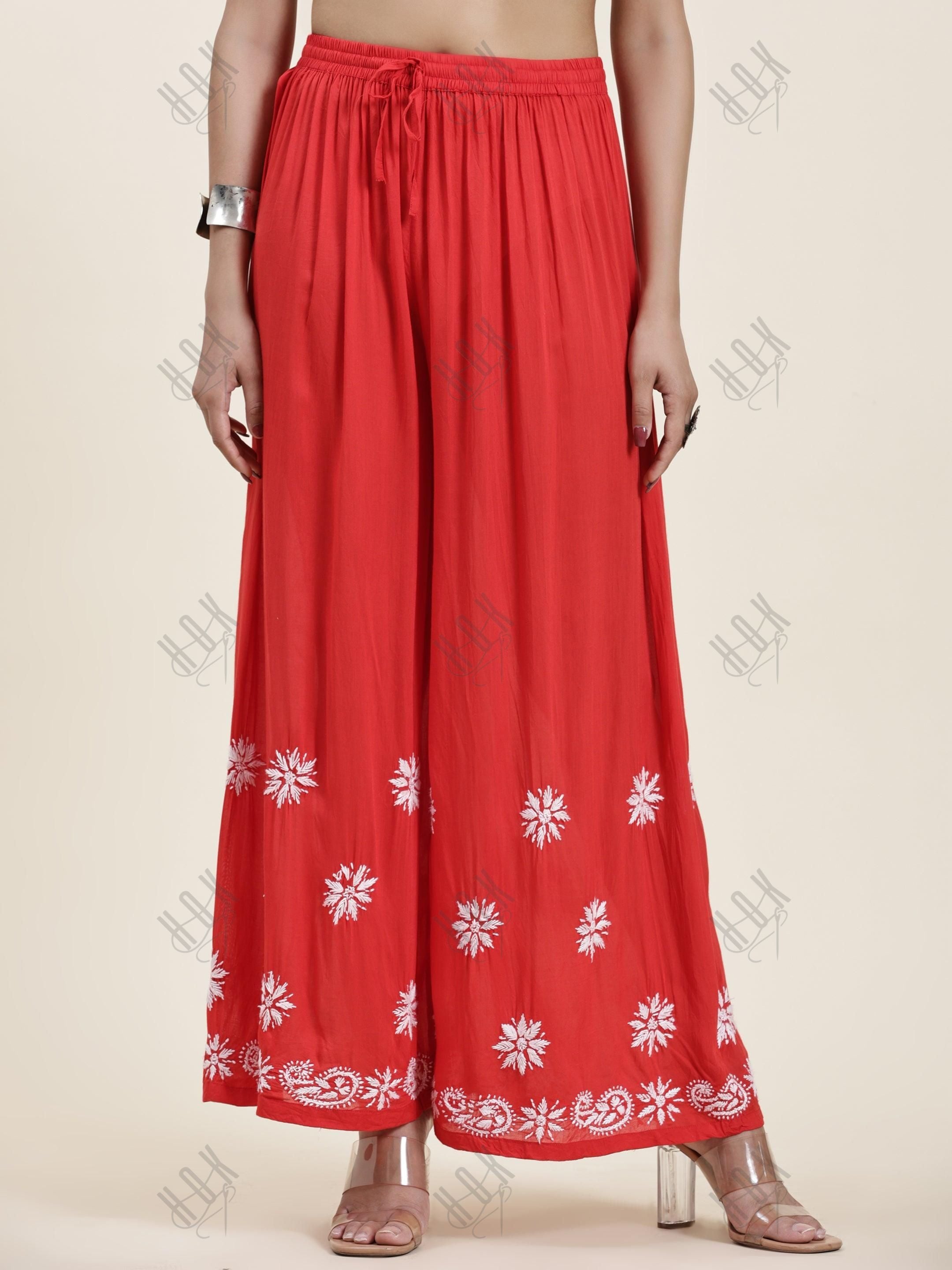 Samma Chikankari CO-ORD Set In Modal Cotton for Women In RED - House Of Kari (Chikankari Clothing)