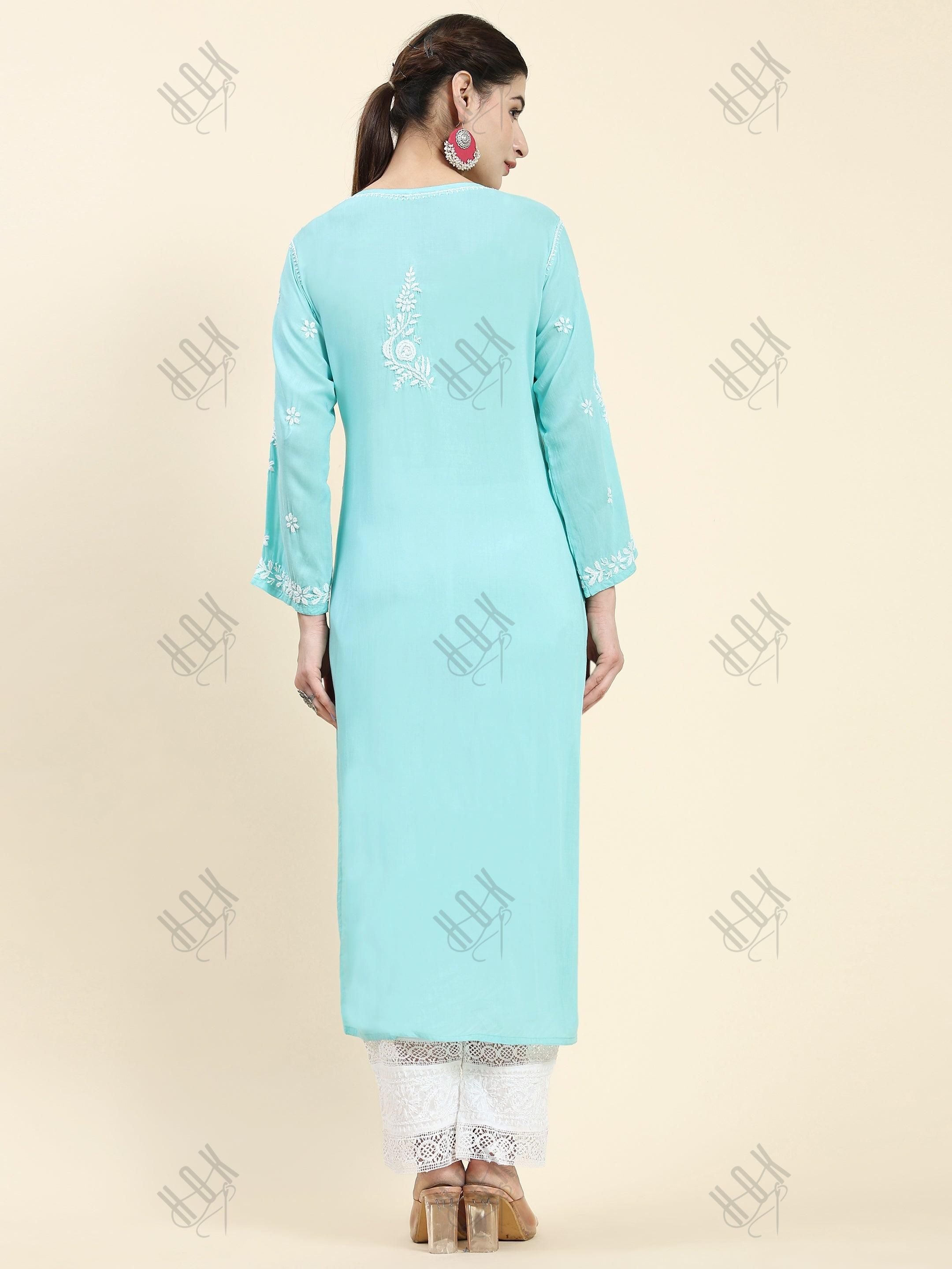 Samma Chikankari Long kurti In Modal Cotton for Women- Sea Green - House Of  Kari (Chikankari Clothing)