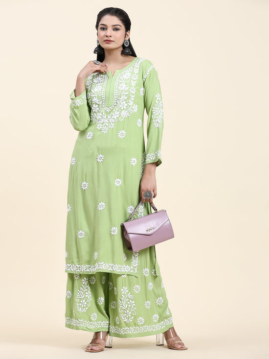 Load image into Gallery viewer, Samma Chikankari CO-ORD Set In Rayon Cotton for Women In Pista Green - House Of Kari (Chikankari Clothing)

