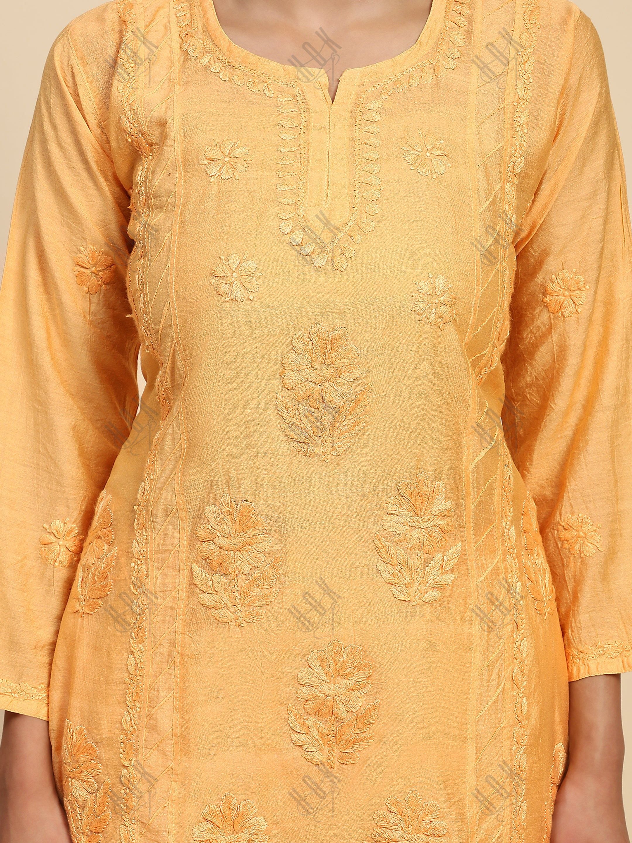 Saba Chikankari Chanderi Silk Kurta Set for Women - Beige