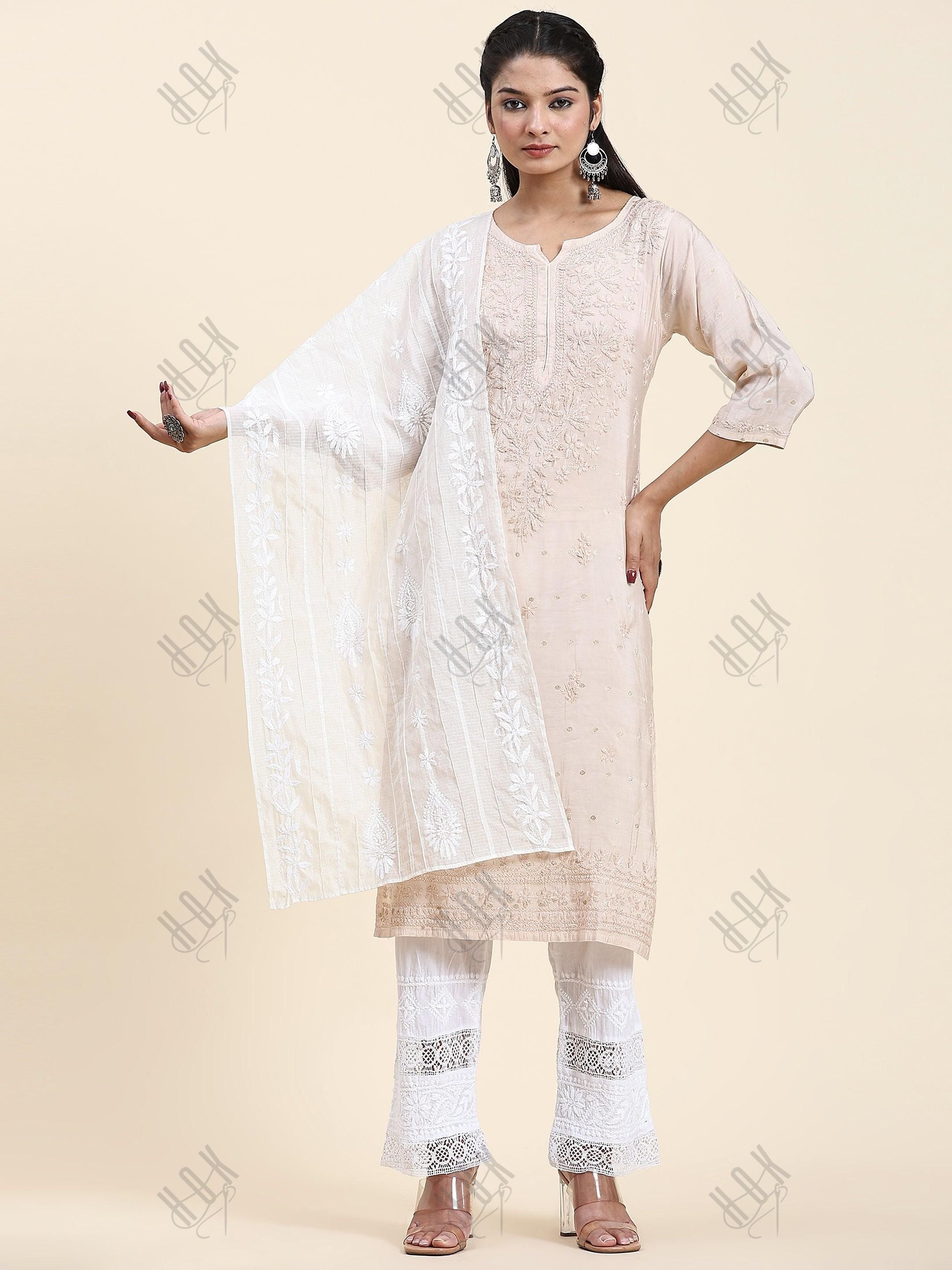 Samma Hand Embroidery Chikankari Dupatta in Kota cotton - House Of Kari (Chikankari Clothing)