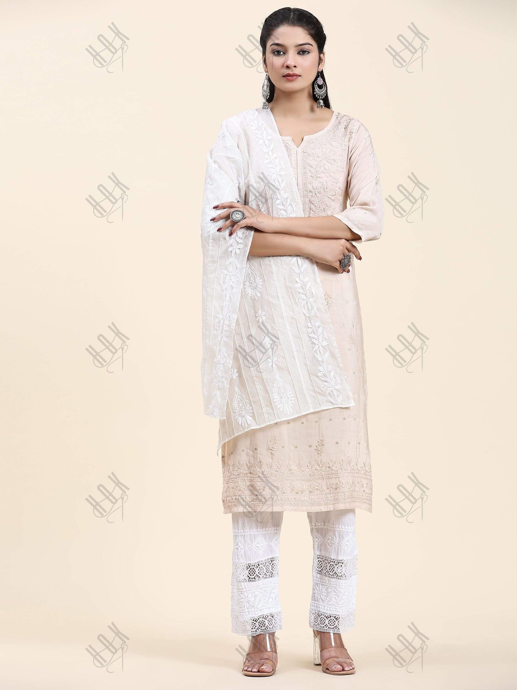 Samma Hand Embroidery Chikankari Dupatta in Kota cotton - House Of Kari (Chikankari Clothing)