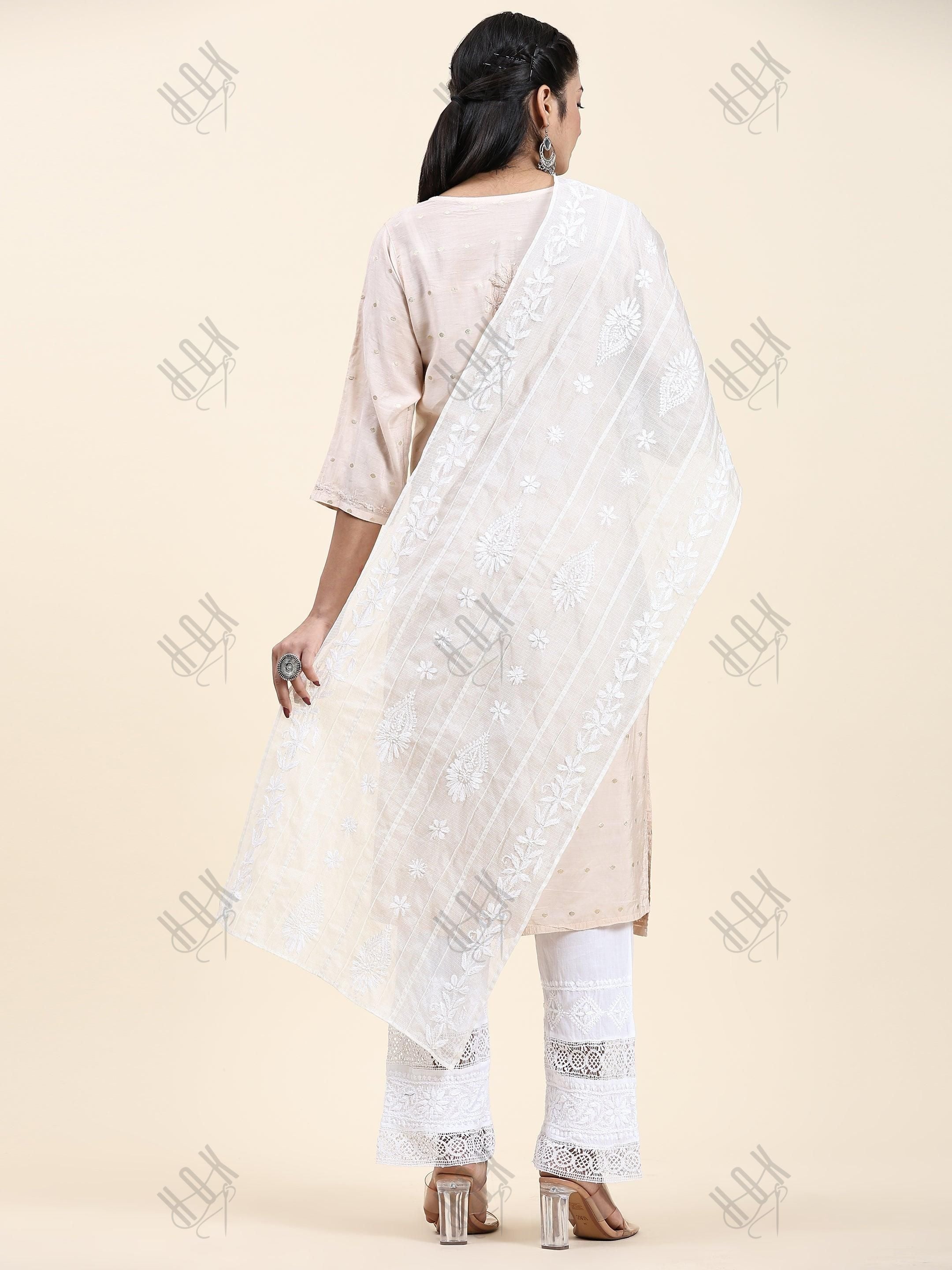 Samma Hand Embroidery Chikankari Dupatta in Kota cotton - House Of Kari (Chikankari Clothing)