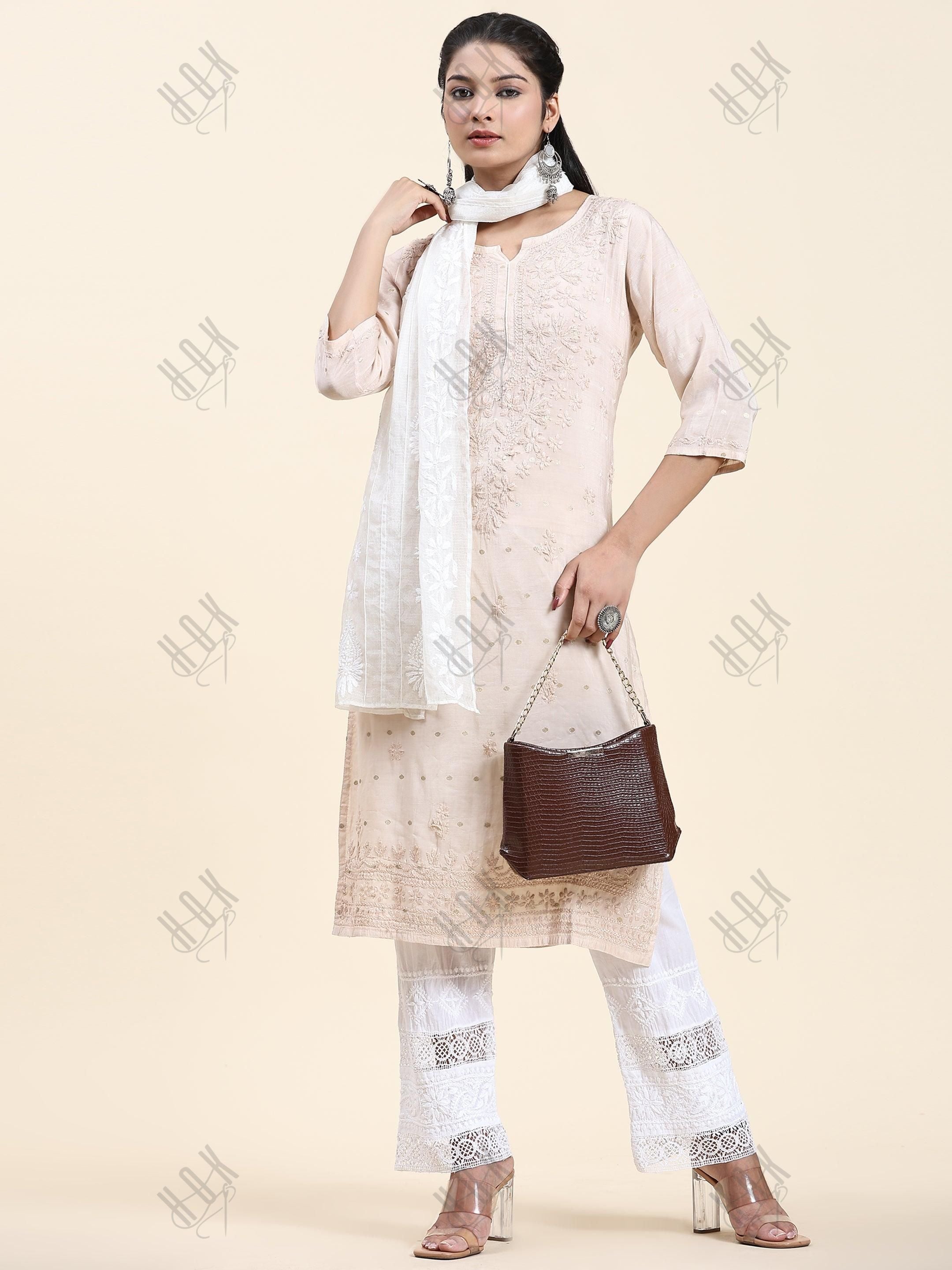 Samma Hand Embroidery Chikankari Dupatta in Kota cotton - House Of Kari (Chikankari Clothing)