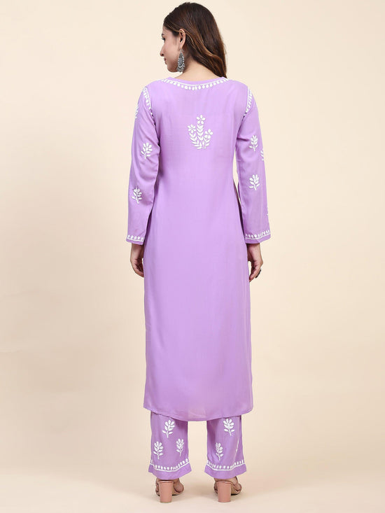 Fizaa Chikankari Long Modal Kurta Set - Purple - House Of Kari (Chikankari Clothing)