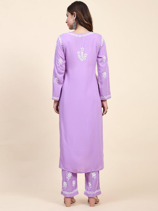 Miesha Chikankari Long Modal Kurta Set - Purple - House Of Kari (Chikankari Clothing)
