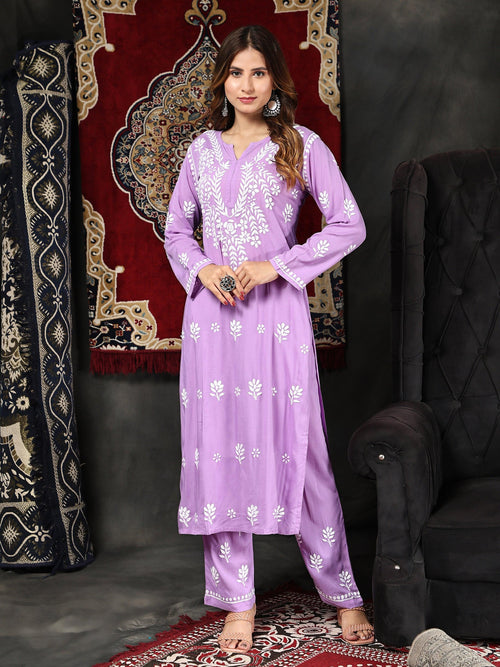 Buy Jaipur Kurti Women Purple Embroidered Kurta with Trousers Online at  Best Price | Distacart