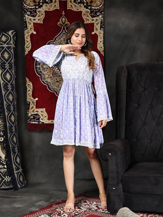 Samma Chikankari Dress in Mul cotton - Lavender - House Of Kari (Chikankari Clothing)