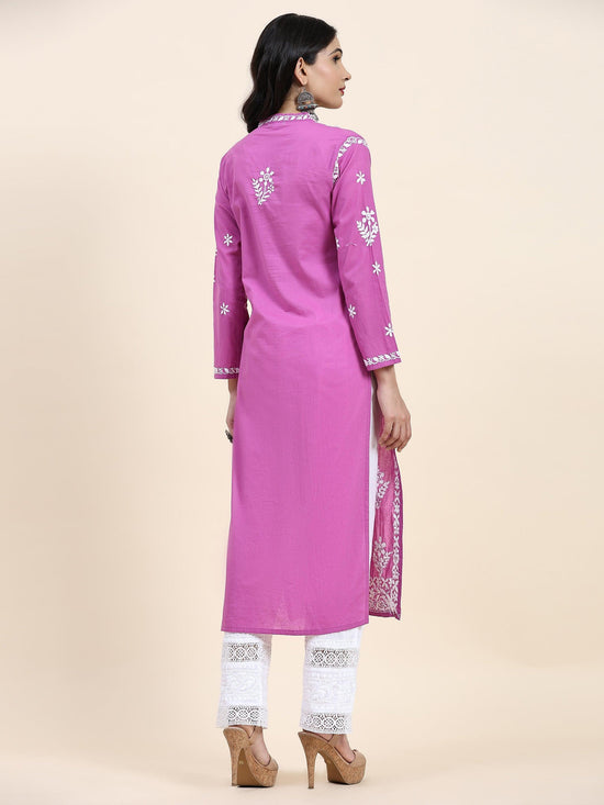 Samma Chikankari V Neck Long Kurta In Cotton For Women - House Of Kari (Chikankari Clothing)