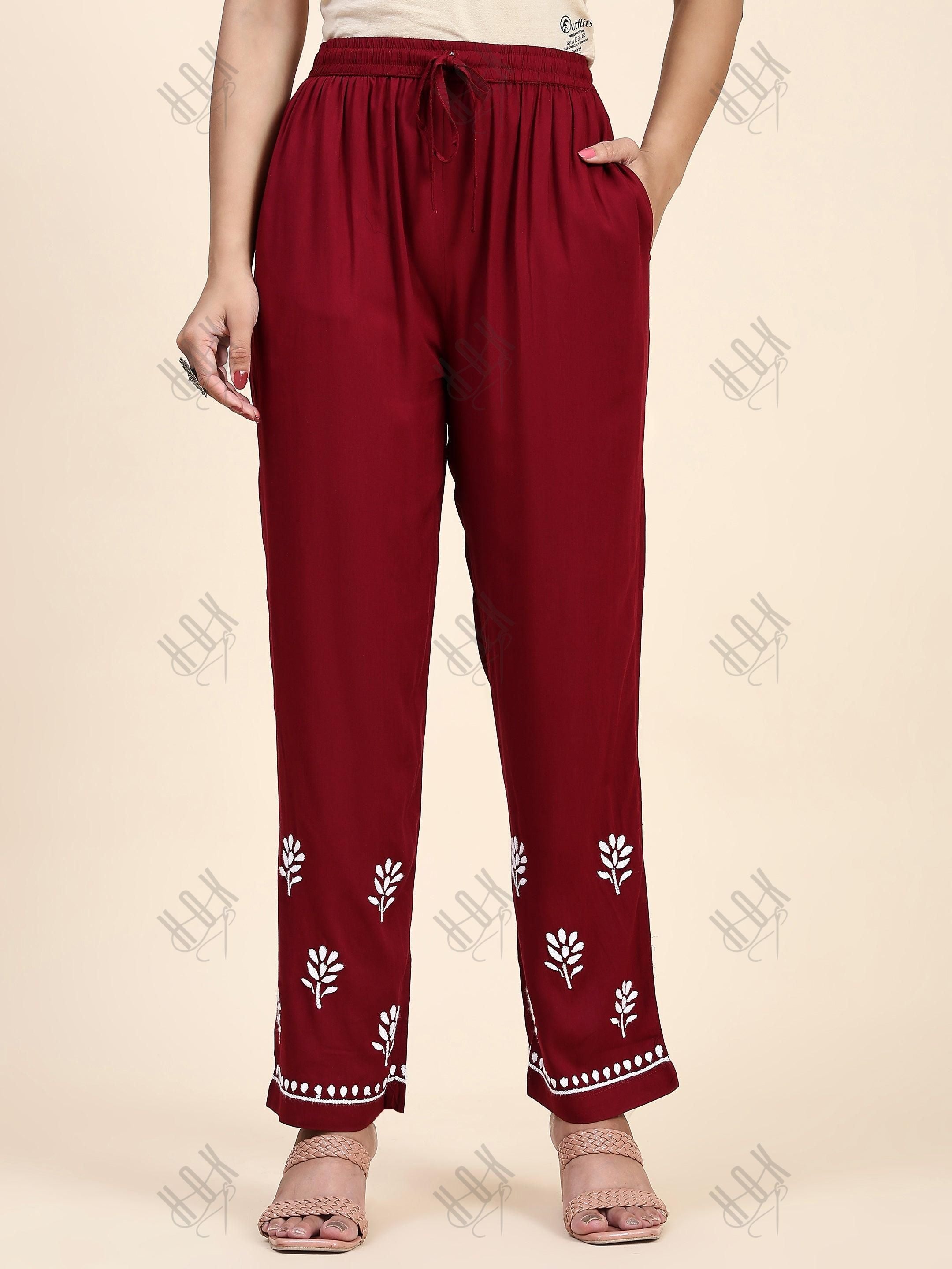 Fizaa Chikankari Long Modal Kurta Set - Maroon - House Of Kari (Chikankari Clothing)