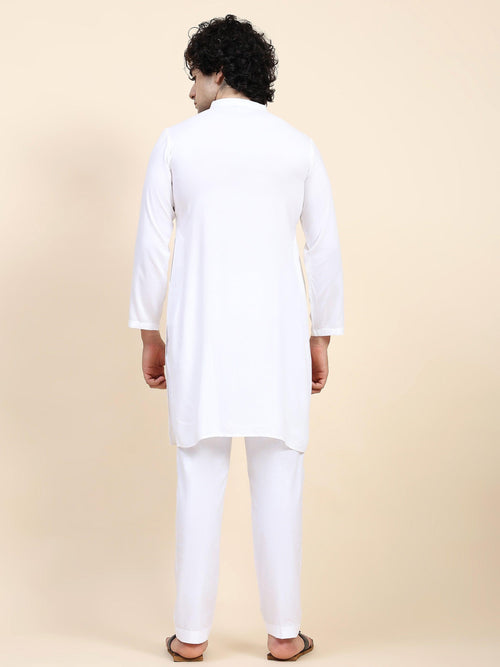HOK Men's Chikankari Kurta in Rayon Cotton - White - House Of Kari (Chikankari Clothing)