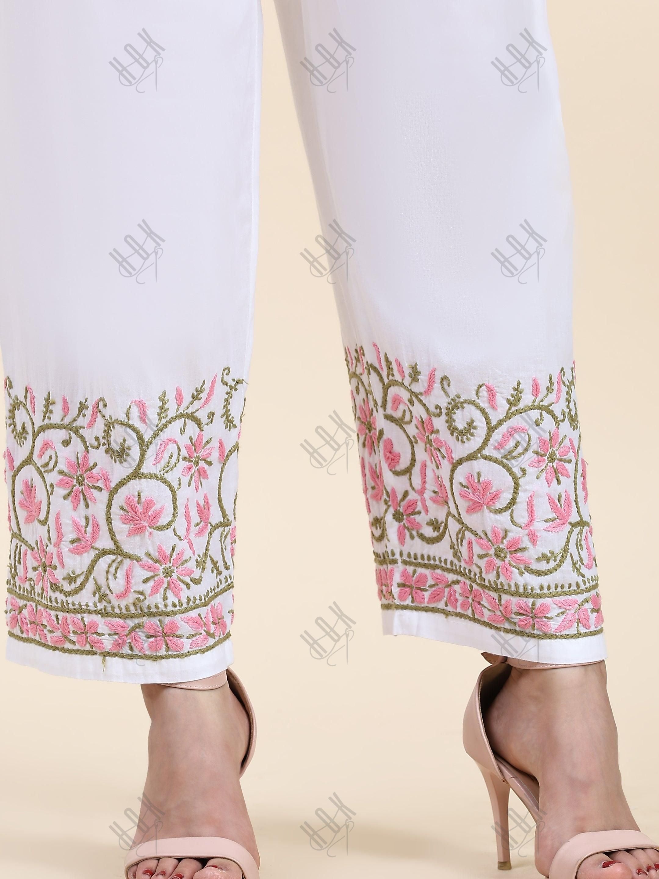 Samma Chikankari Hand Embroidery Cotton Trouser MultiColour - House Of Kari (Chikankari Clothing)