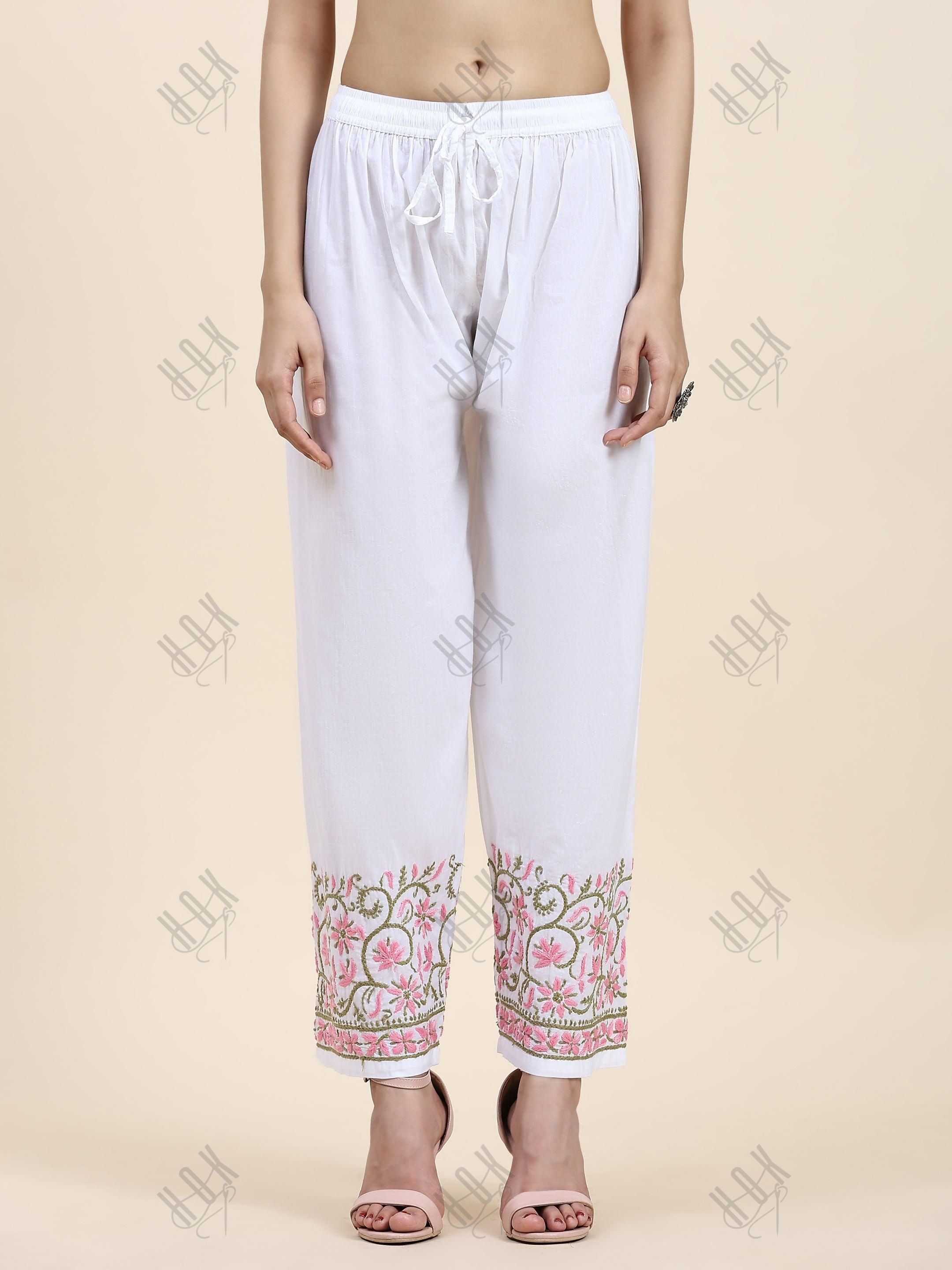 Samma Chikankari Hand Embroidery Cotton Trouser MultiColour - House Of Kari (Chikankari Clothing)