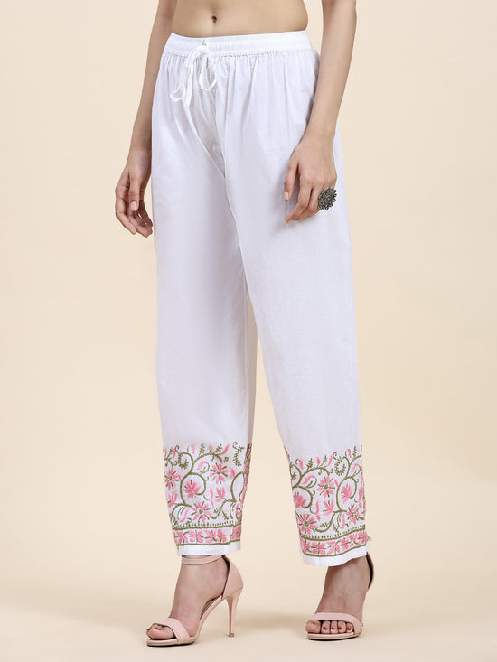 Laces Embellished Cotton Trouser – White - BGT42 – ZARDI