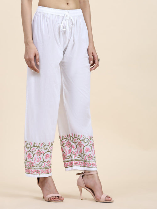 Samma Chikankari Hand Embroidery Cotton Trouser MultiColour - House Of Kari (Chikankari Clothing)