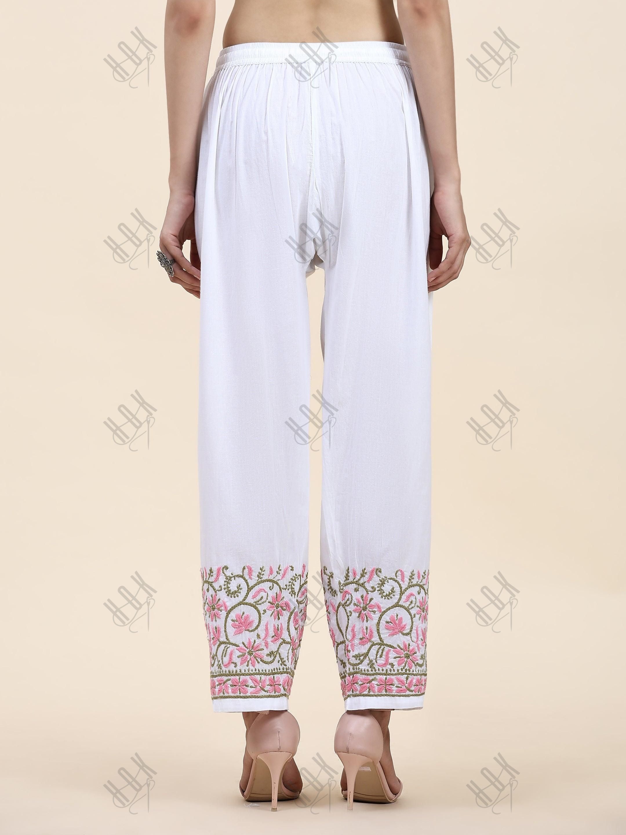 Samma Chikankari Hand Embroidery Cotton Trouser MultiColour - House Of Kari (Chikankari Clothing)