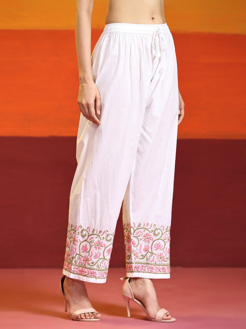 Buy Saadgi Women White Chikankari Embroidered Handwork Kurta With Trousers  - Kurta Sets for Women 12384932 | Myntra