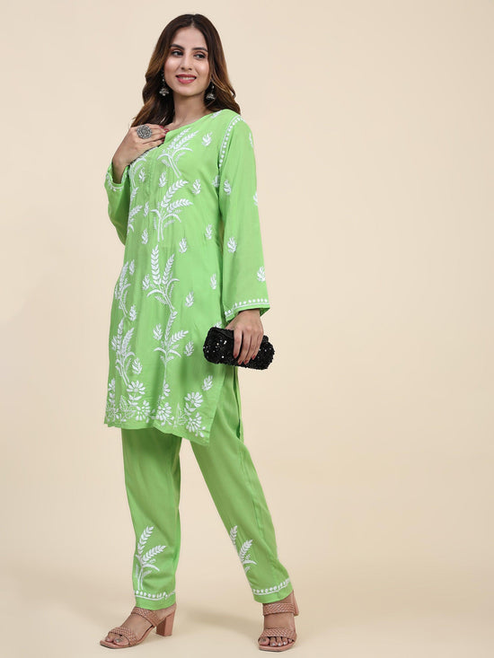 Load image into Gallery viewer, Miesha in Chikankari Short Modal Kurta Set - Green - House Of Kari (Chikankari Clothing)
