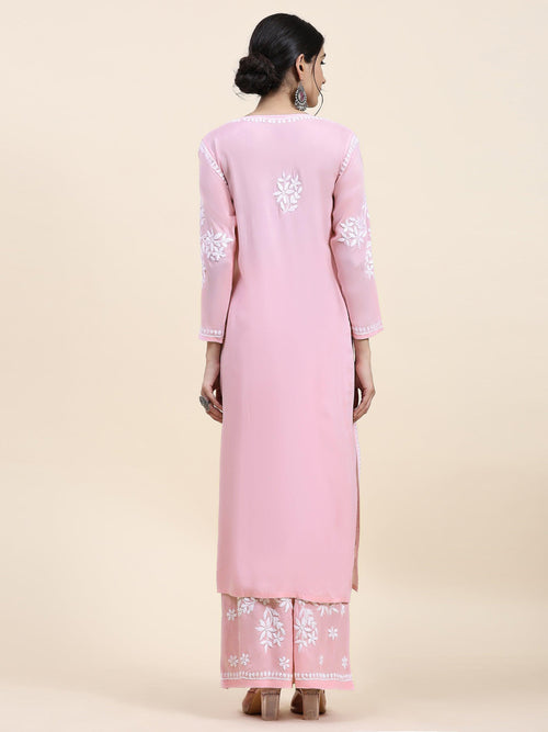 Samma Chikankari CO-ORD Set In Modal Cotton for Women In Pink - House Of Kari (Chikankari Clothing)