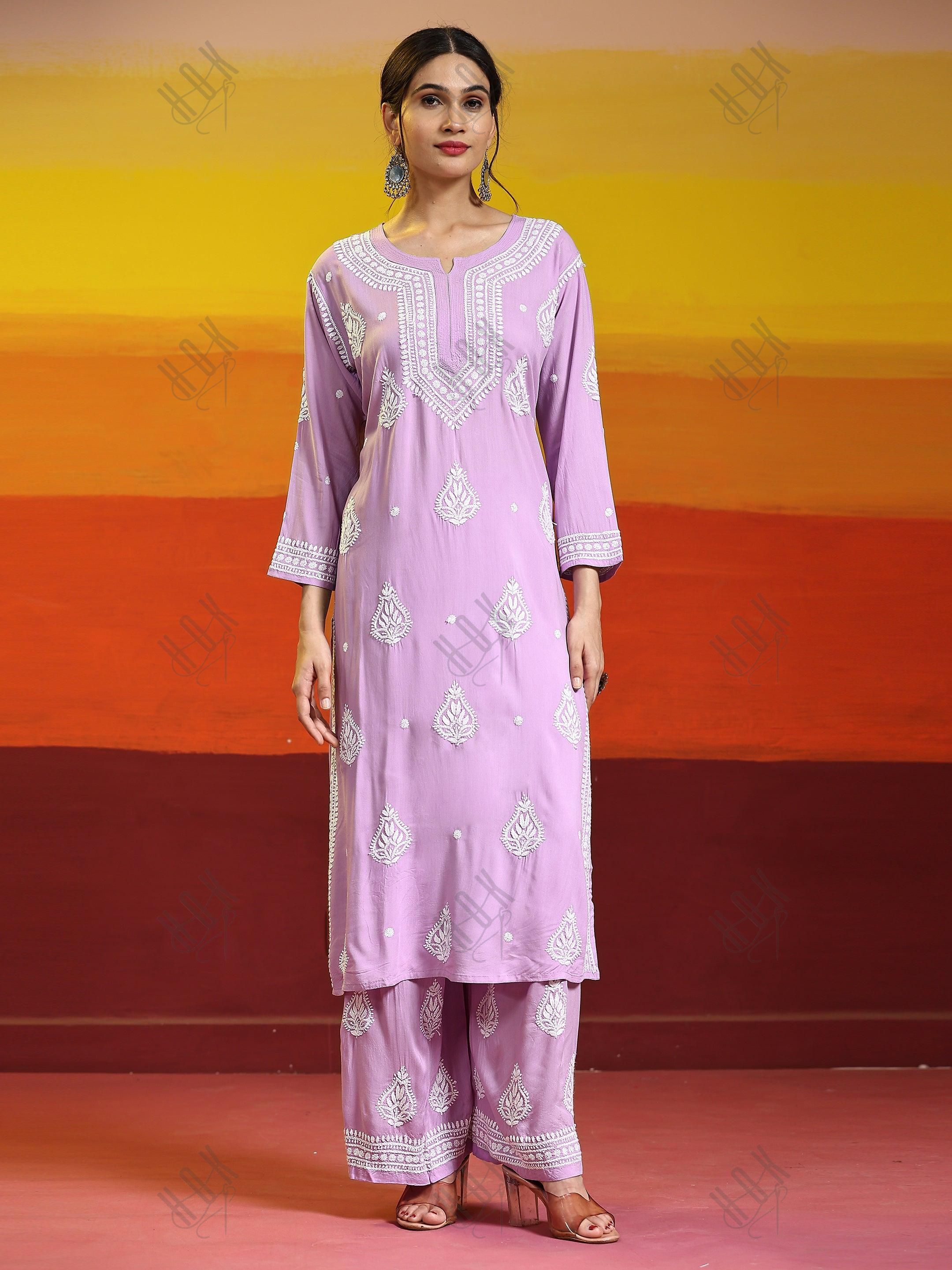 Fizaa Chikankari Kurta Set In Modal Cotton for Women In Purple - House Of Kari (Chikankari Clothing)