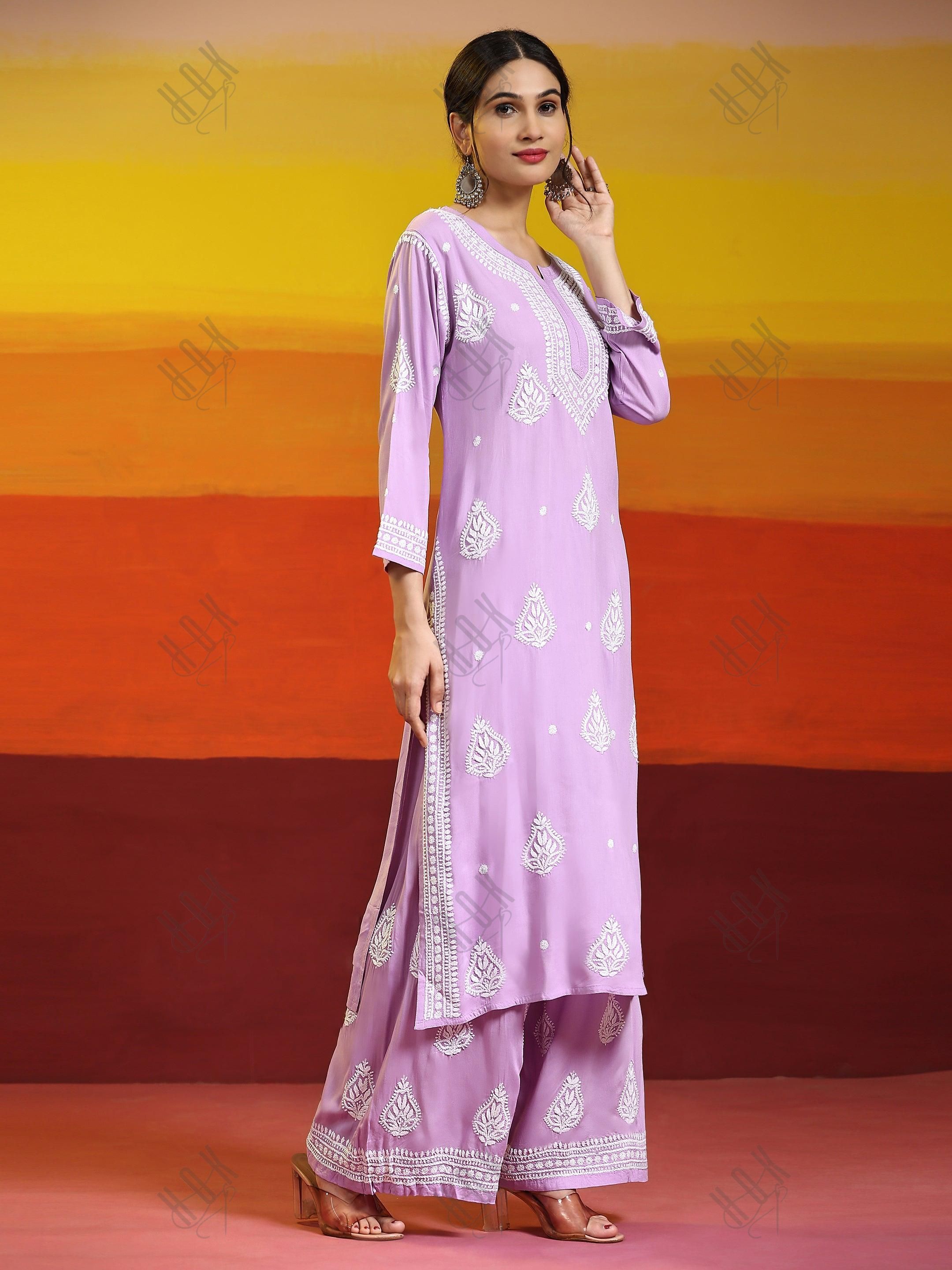 Fizaa Chikankari Kurta Set In Modal Cotton for Women In Purple - House Of Kari (Chikankari Clothing)