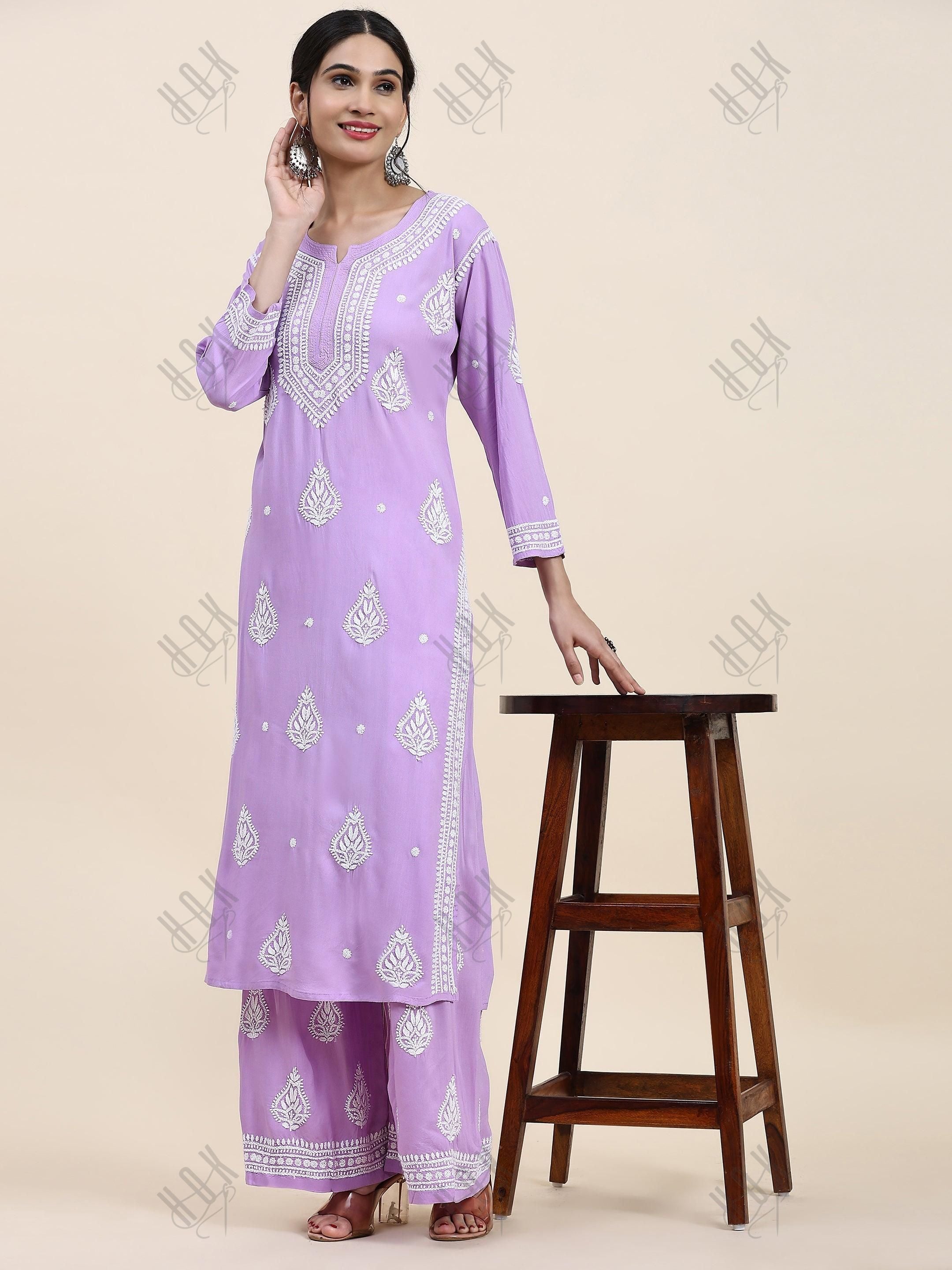 Fizaa Chikankari Kurta Set In Modal Cotton for Women In Purple - House Of Kari (Chikankari Clothing)