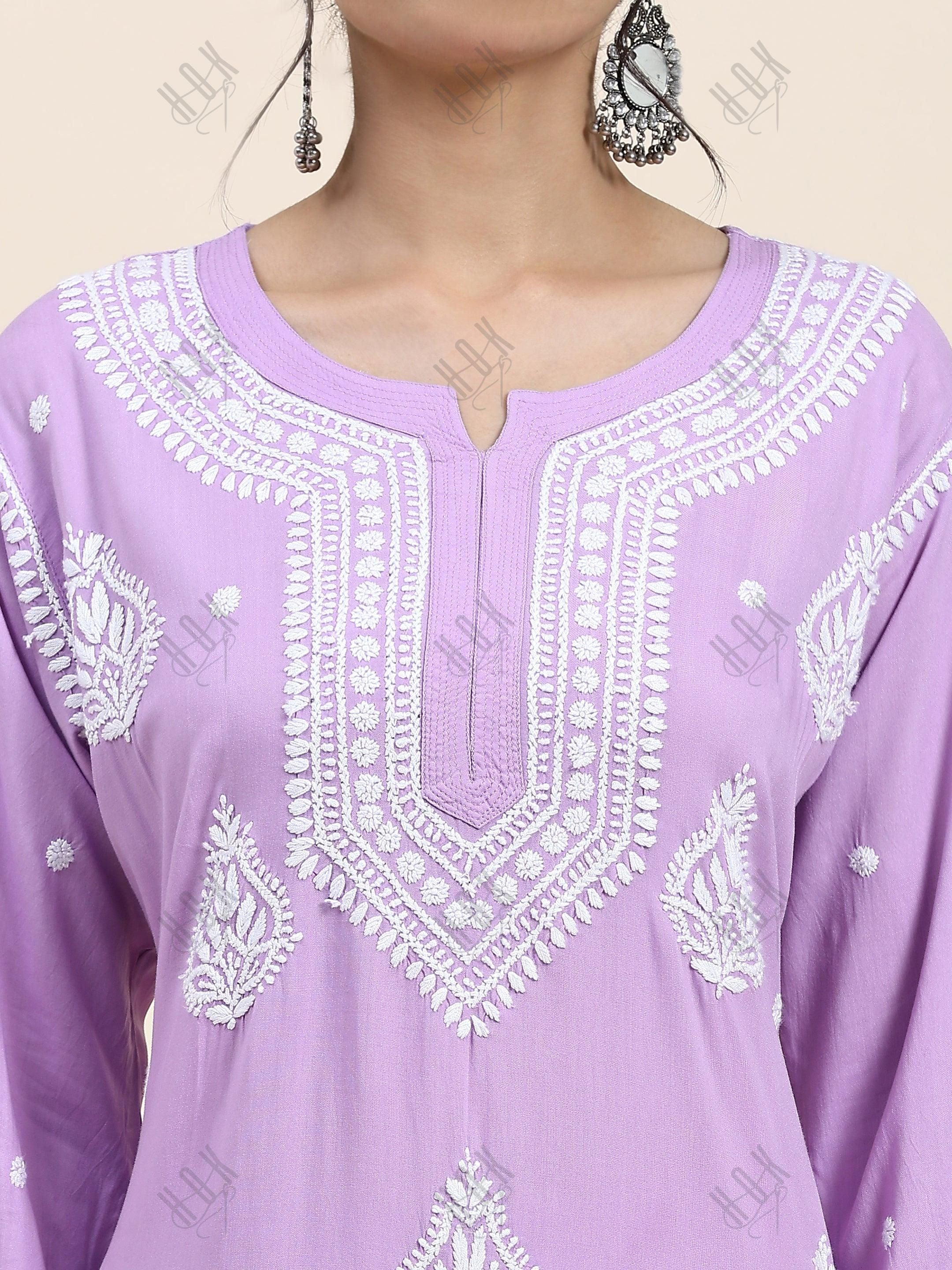 Fizaa Chikankari Kurta Set In Modal Cotton for Women In Purple - House Of Kari (Chikankari Clothing)