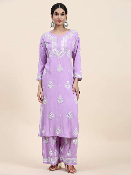 Fizaa Chikankari Kurta Set In Modal Cotton for Women In Purple - House Of Kari (Chikankari Clothing)