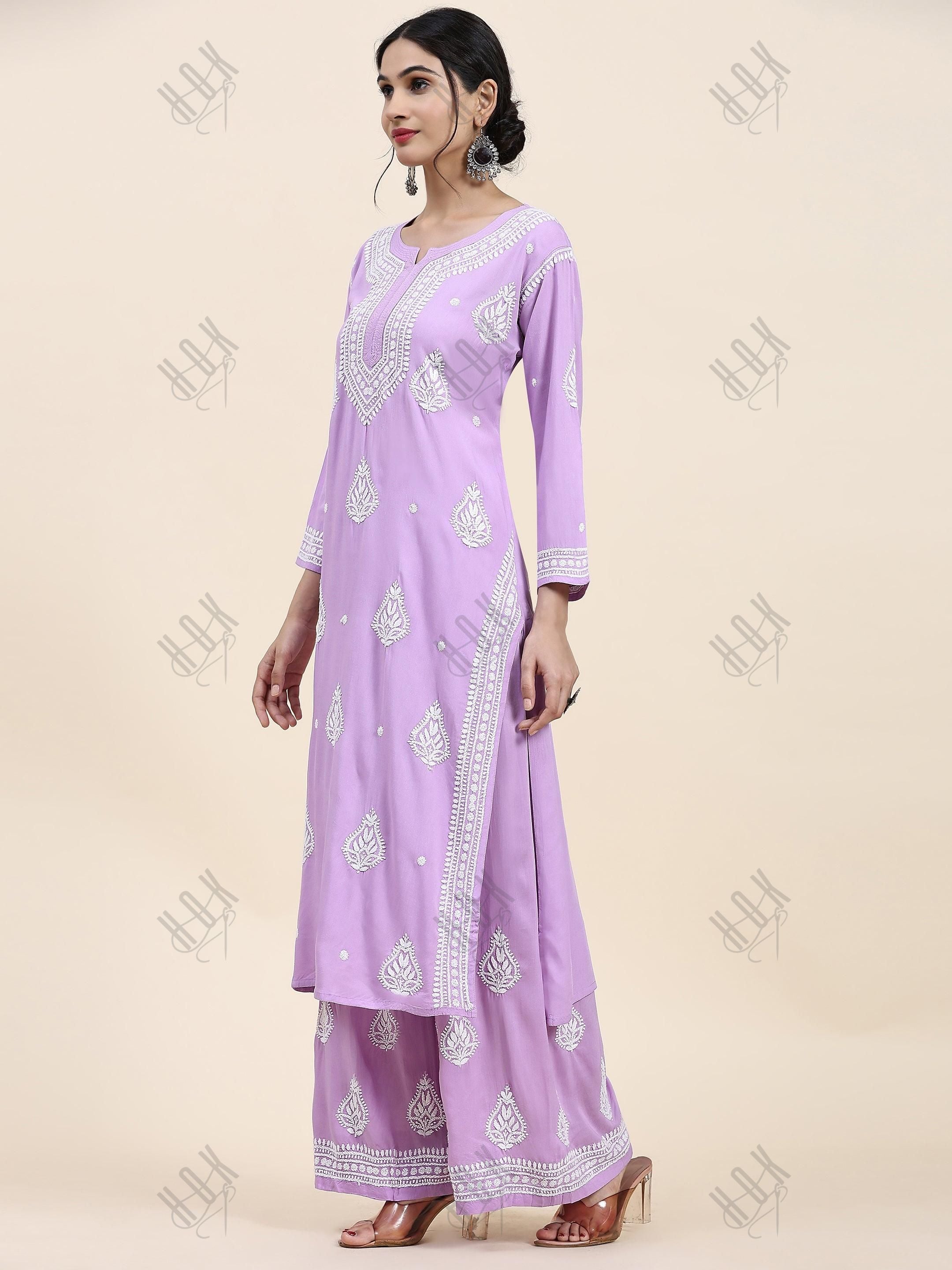 Fizaa Chikankari Kurta Set In Modal Cotton for Women In Purple - House Of Kari (Chikankari Clothing)